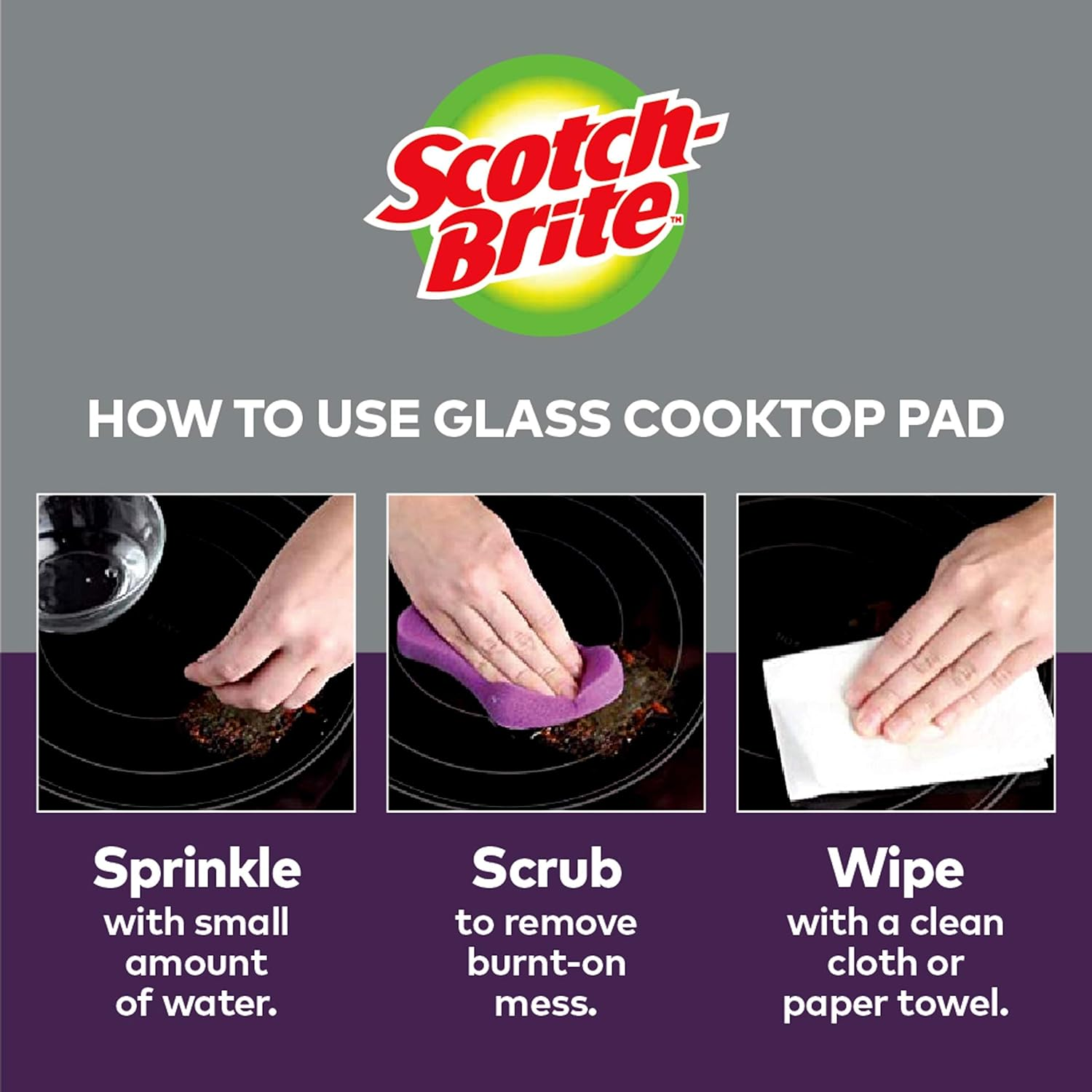 Scotch-Brite Scratch-Free Glass Cooktop Pads, Chemical-Free Cleaning, 2 Cleaning Pads image number 1
