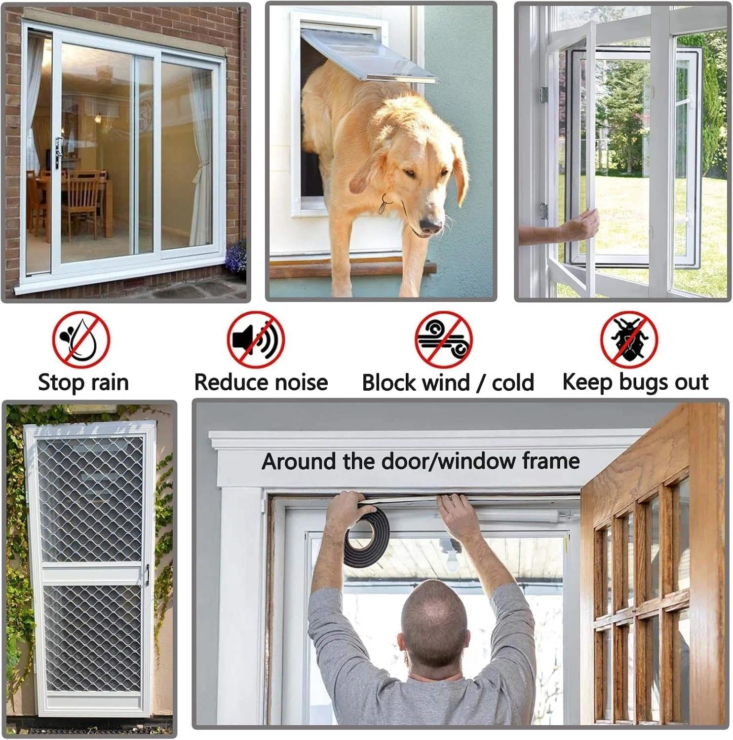 Weather Strip Door Seal Strip Brush Weather Stripping Sliding Door Seal, Self-Adhesive Waterproof Draft Stopper for Windows and Doors (16Ft X 11/32 Backing X 9/16 Brush Inch, Black) image number 3