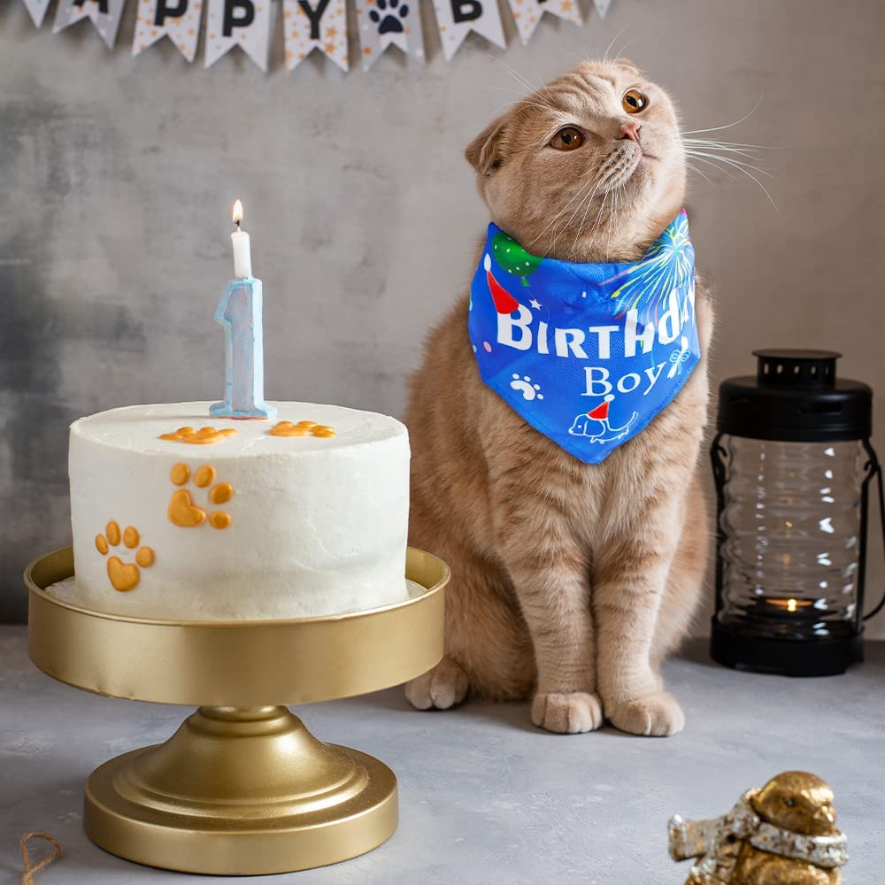 Dog Birthday Bandana Large Breed, Soft Dog Triangle Scarf Bib Accessories, Washable Adjustable Pet Kerchief, Party Supplies for Small Medium Cats Pets (Blue) image number 3