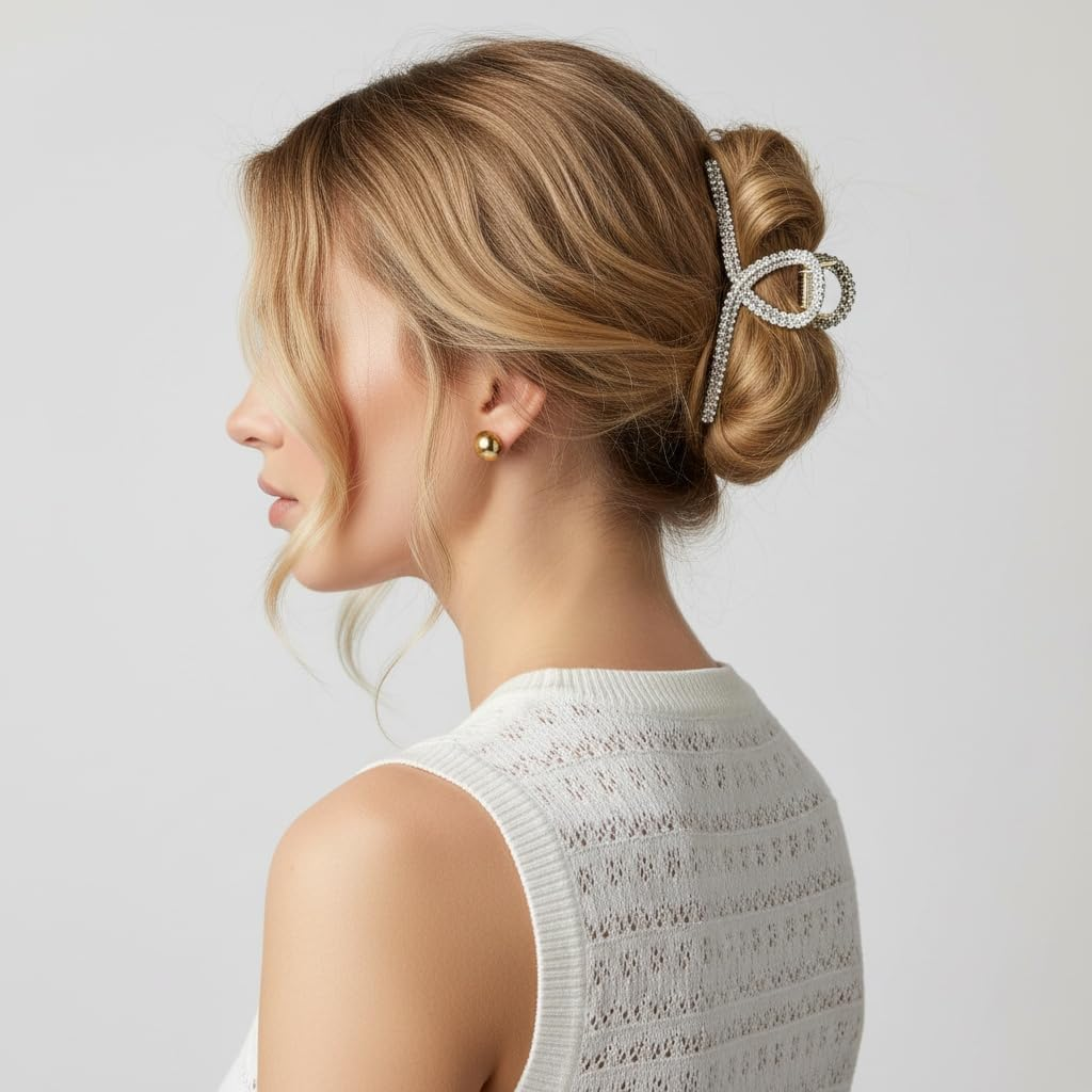 Qingoo Large Metallic Cross Hair Clip Beautiful Women'S Hair Clip Headpiece Elegant Hair Accessory 1 Piece (11.5 Cm X 4.3 Cm, Crystal) image number 3