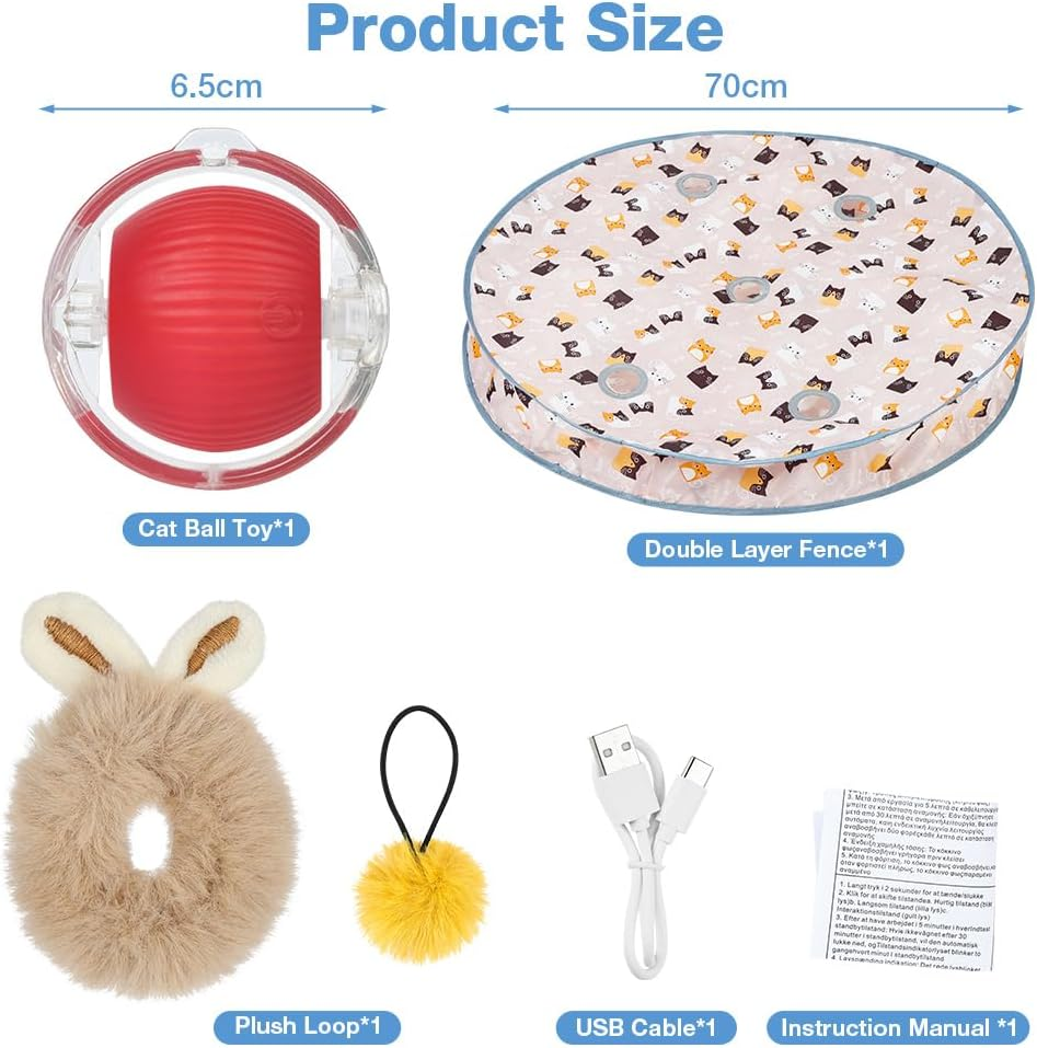 AYESY Cat Toys Ball for Indoor Adult Cats,Interactive Cat Toy, Automatic Random Rolling Ball Kitten Toys with Mat, Rechargeable & Motion Activated, Hide and Seek Game(Round) image number 2