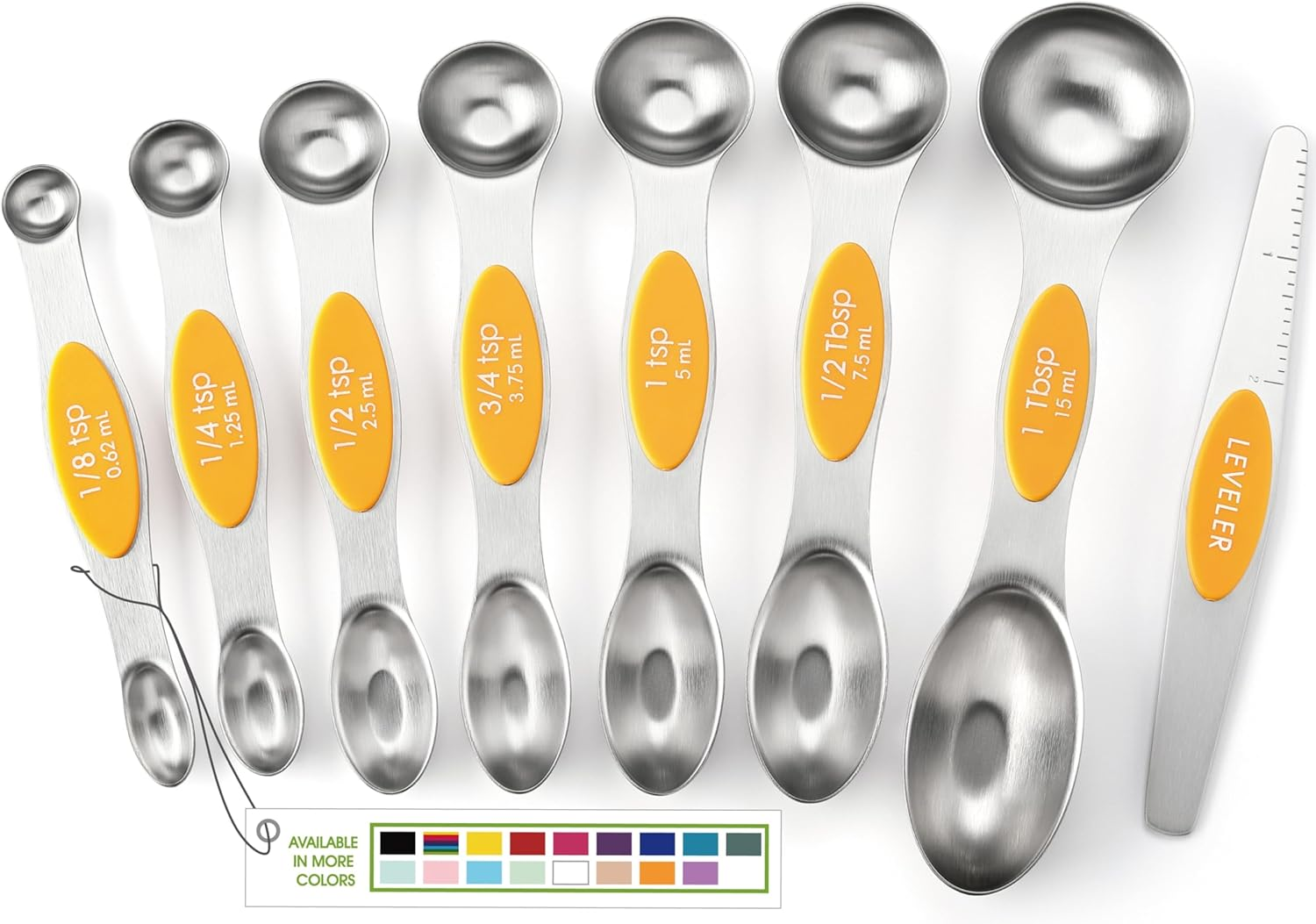 (Magnetic) - Spring Chef Magnetic Measuring Spoons Set, Dual Sided, Stainless Steel, Fits in Spice Jars, Set of 7