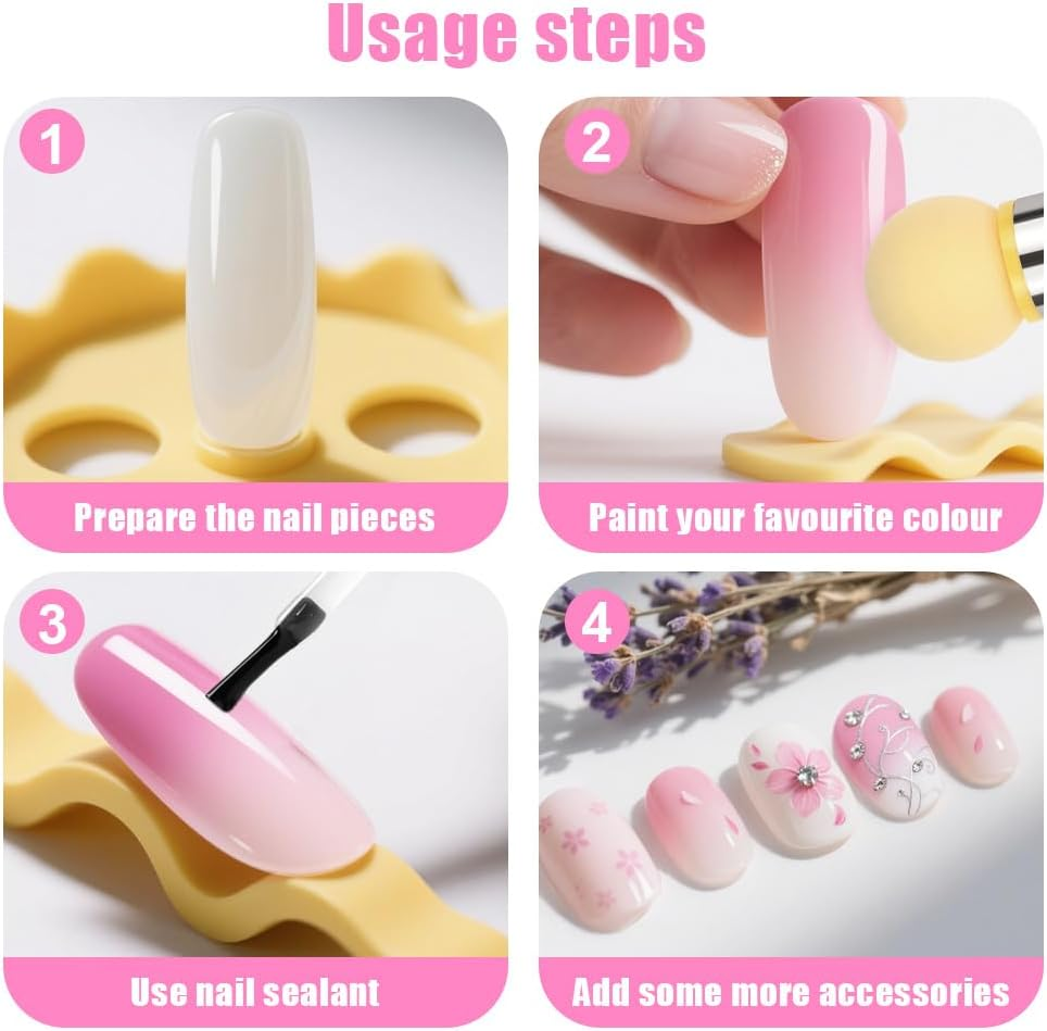 BUTBU Nail Sponges for Ombre, Double Head Sponge Nail Art Brush, Ombre Nail Sponge with 4 Replacement Heads, Suitable for for DIY Nails-Art and Gradient Nail Design (Pink) image number 6