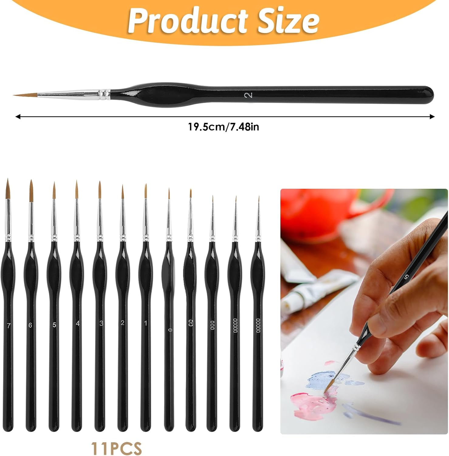 11 Pcs Detail Paint Brush Set - Professional Fine Tip Miniature Brushes for Acrylic, Watercolor & Oil Painting - Perfect for Model Kits, Nail Art & Rock Painting (Black) image number 6