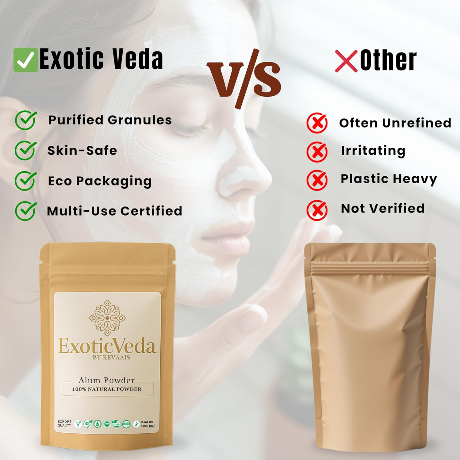 Exotic Veda Alum Powder 100G (3.53 Oz) Pure Potassium Aluminium Powder Alum Granules Natural Deodorant & Water Purifier Phitkari for Canker Sores Purified Granulated Form image number 4