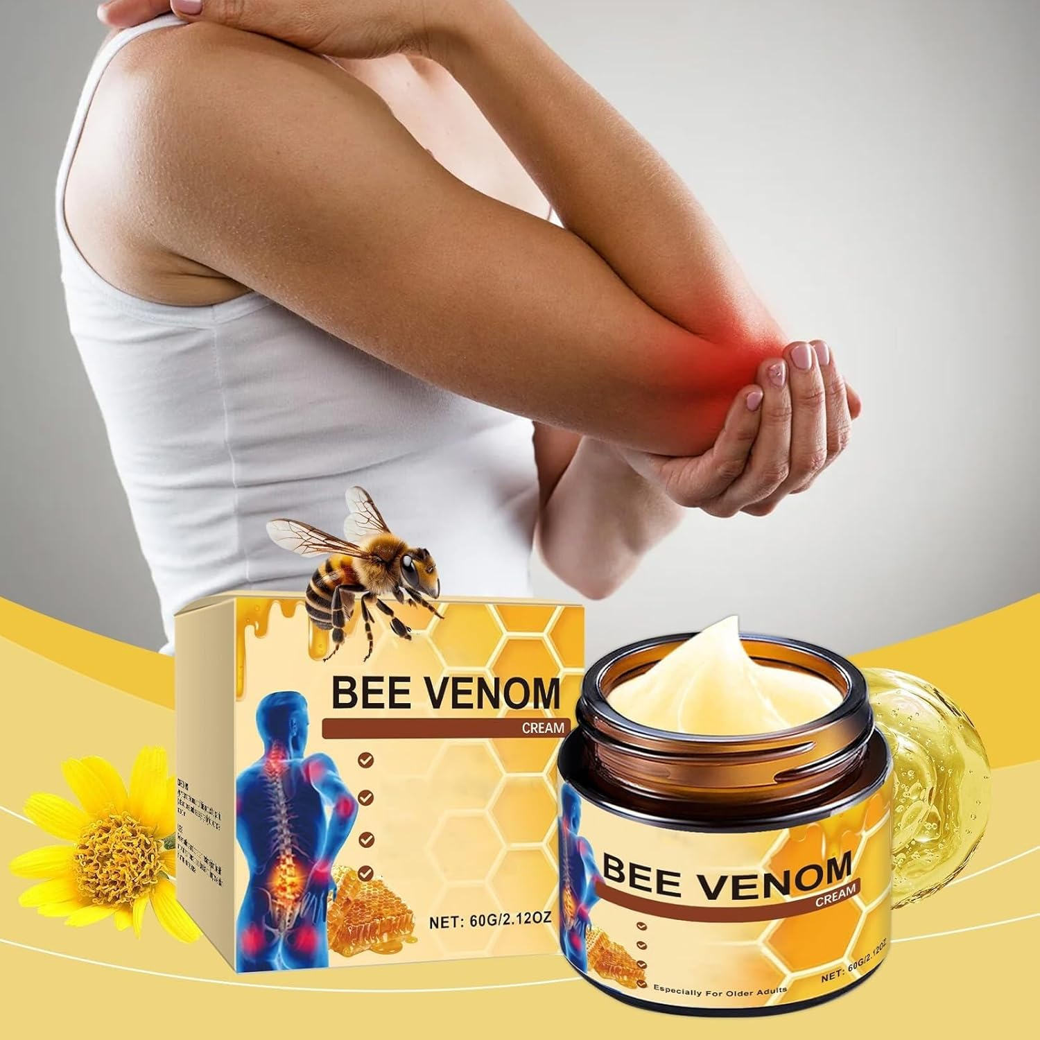Bee Venom Joint Gel, Professional Bee Venom Ointment,Bee Venom Cream,Bee Venom Joint and Bone Cream for Back, Knee, Hands, Neck, Feet -60G (2PACK) image number 2