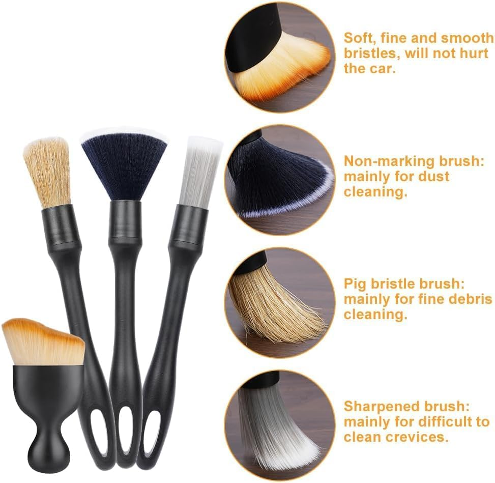 4 PCS Car Detailing Brush Set, Car Brush Interior, Car Detailing Brushes Duster with Soft Bristles, Car Cleaning Brush Dust Removal Brushes Tool for Interior/Exterior Automotive Trim Wheel Rim image number 5