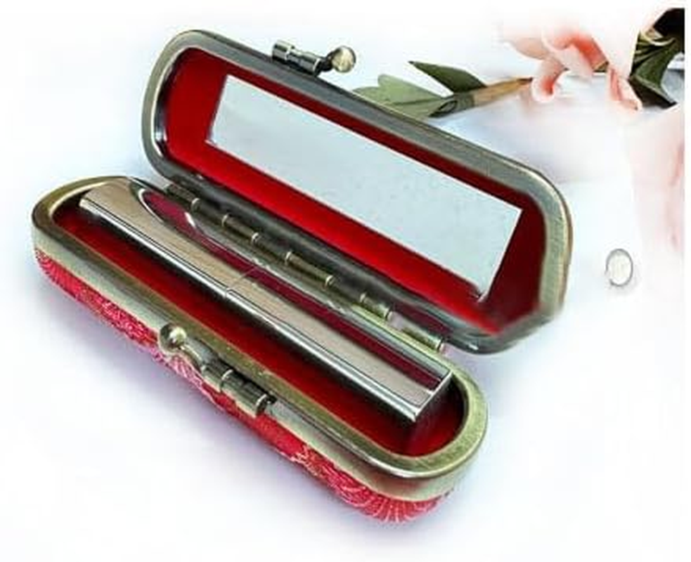 Lipstick Case with Mirror Lipstick Case Storage Case Kiss Lock of Iron Mini Portable Vintage Floral Pattern Jewelry Case Cosmetic Case,Retro Style (Red, 9 * 3.5 * 3.5Cm) image number 1
