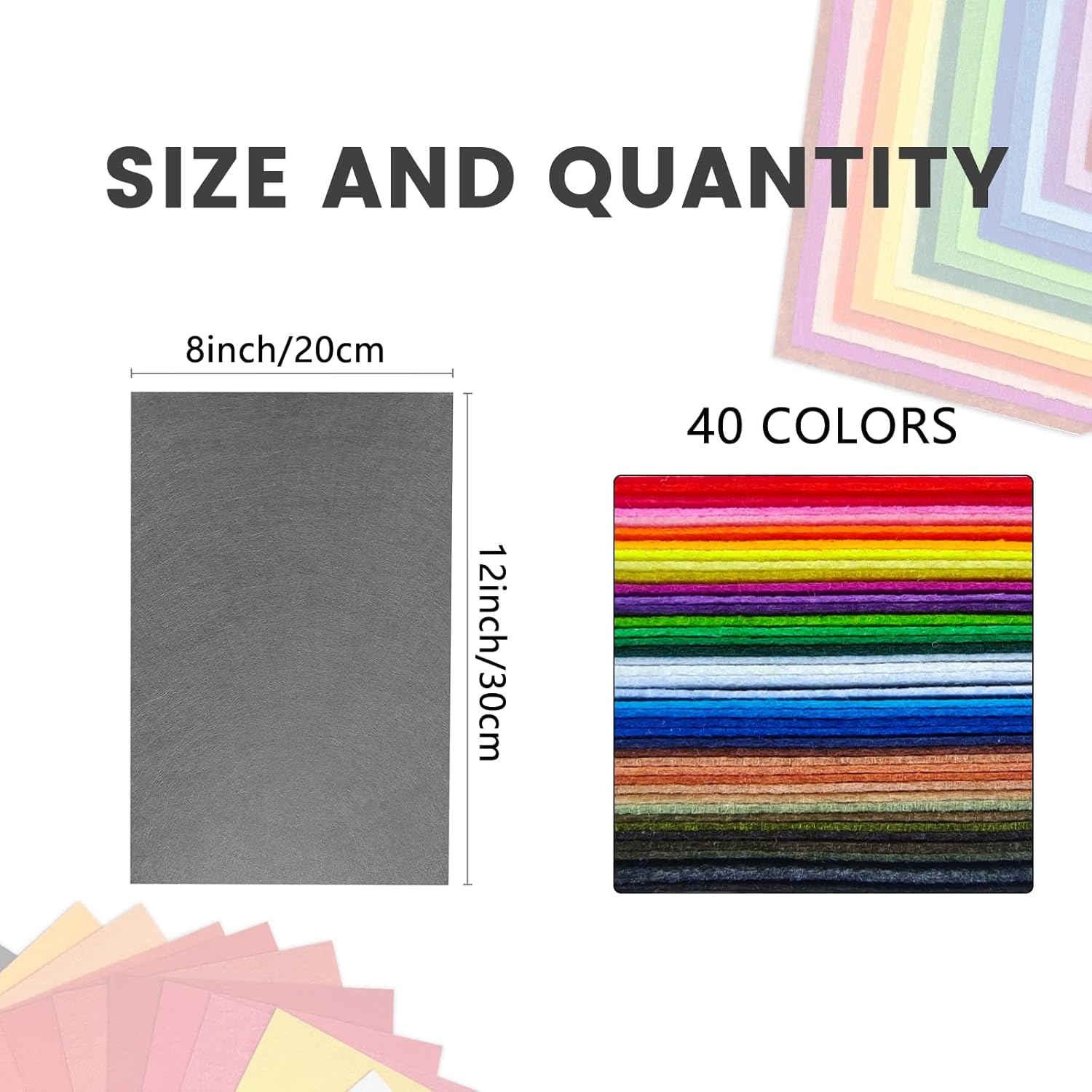 Jtnohx Soft Felt Sheets, 40 Colors Assorted Craft Felt Fabric, Color Fabric for Crafts, Square Sheets for Sewing Decorations and Party Projects (40 Colors 20&times;30Cm)