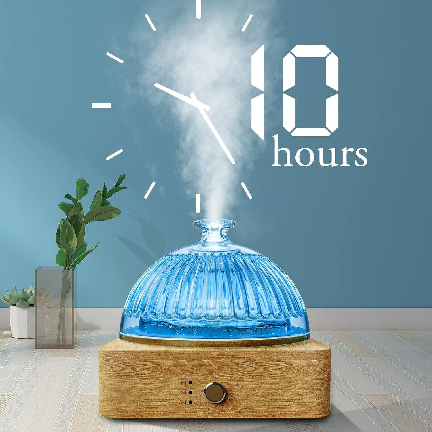 SOICARE Crystal Glass Essential Oil Diffuser, 200Ml Glass Reservoir Diffuser for Essential Oils with Wood Base, Plastic-Free Aroma Diffuser for Home Office Yoga Pilates Gift (7 Color Changing Lights) image number 6