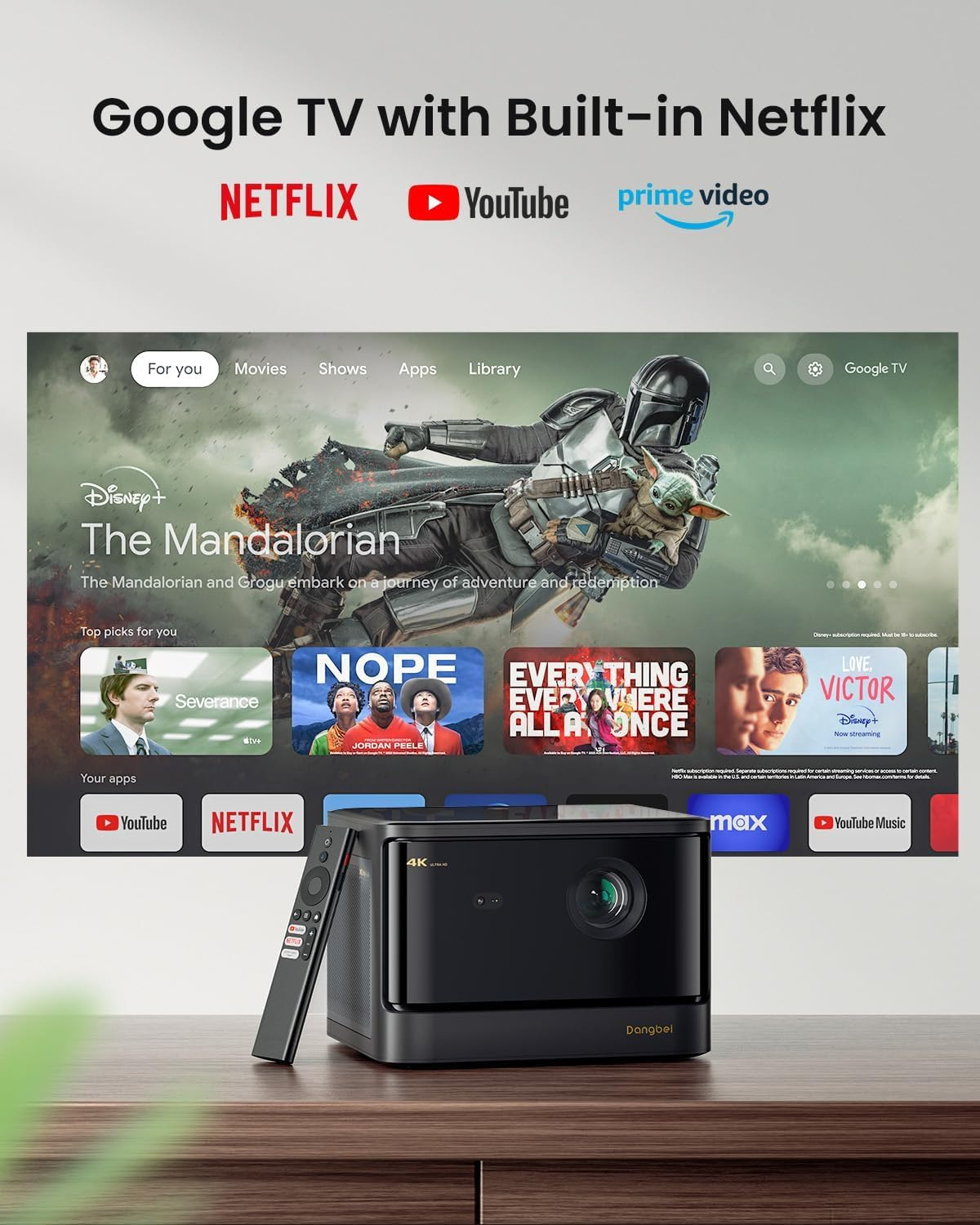 Dangbei DBOX02 Projector 4K Laser, 2450 ISO Lumens, Google TV Netflix Officially Licensed, Ultra HD Home Theater Cinema Projector with Wifi Bluetooth, HDR10+, up to 200-Inch, 2X12W DTS:X Dolby Audio image number 2