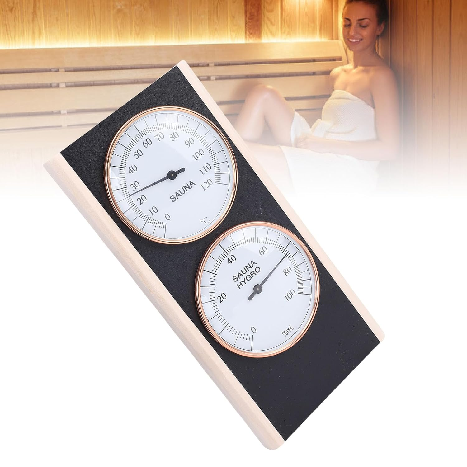 Generic Sauna Thermometer and Hygrometer, 2 in 1 Wooden Celsius Sauna Thermometer Sauna Temperature Sauna Celsius Thermometer for Spa Shower Sauna Room image number 3