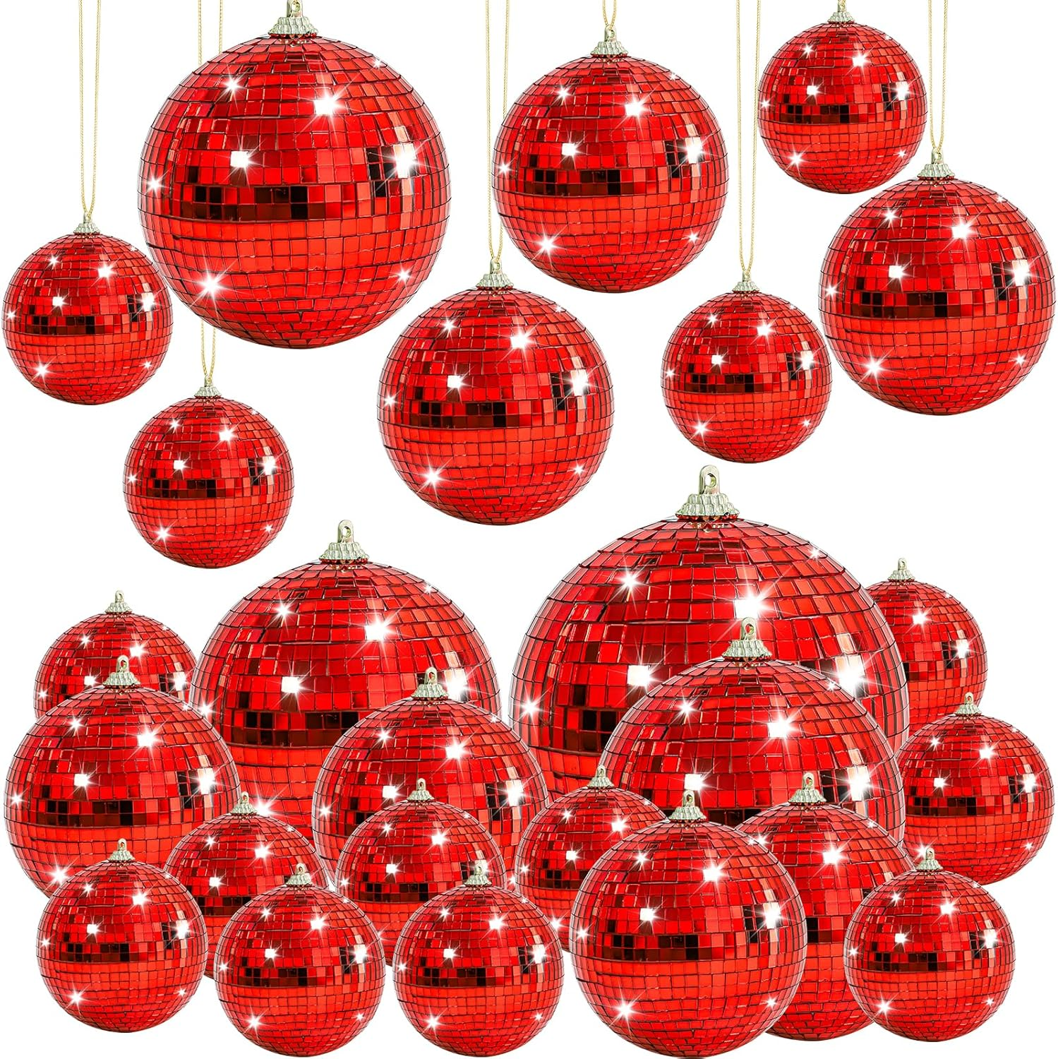 17 Pcs Mirror Disco Ball Ornament Reflective Hanging Disco Ball Decor Red Disco Ball Decorations for Christmas Tree Home Party Wedding Table Centerpiece