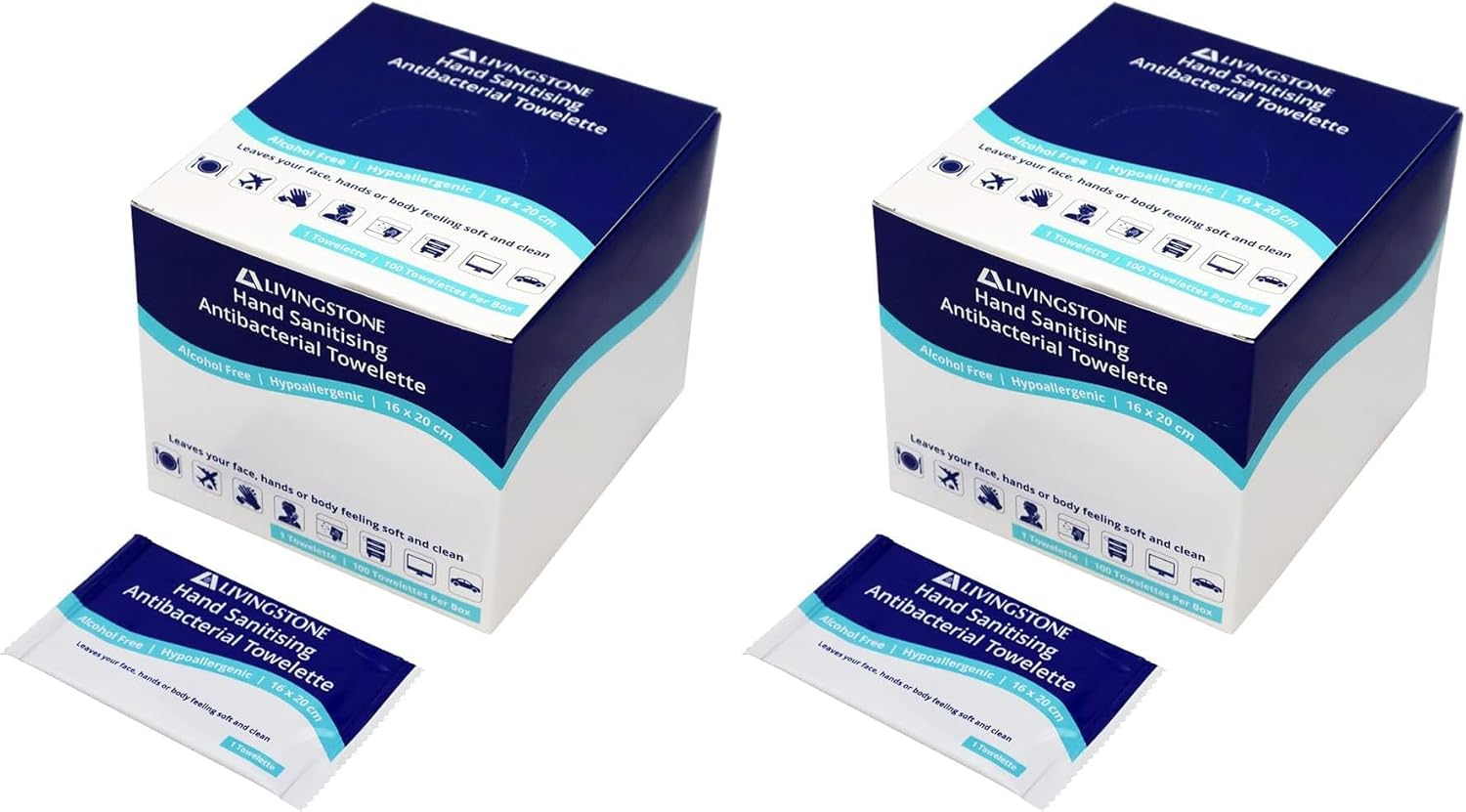 Livingstone Hand Sanitising Alcohol-Free Antibacterial Towelette Wipe 16 X 20Cm Box of 100 image number 2