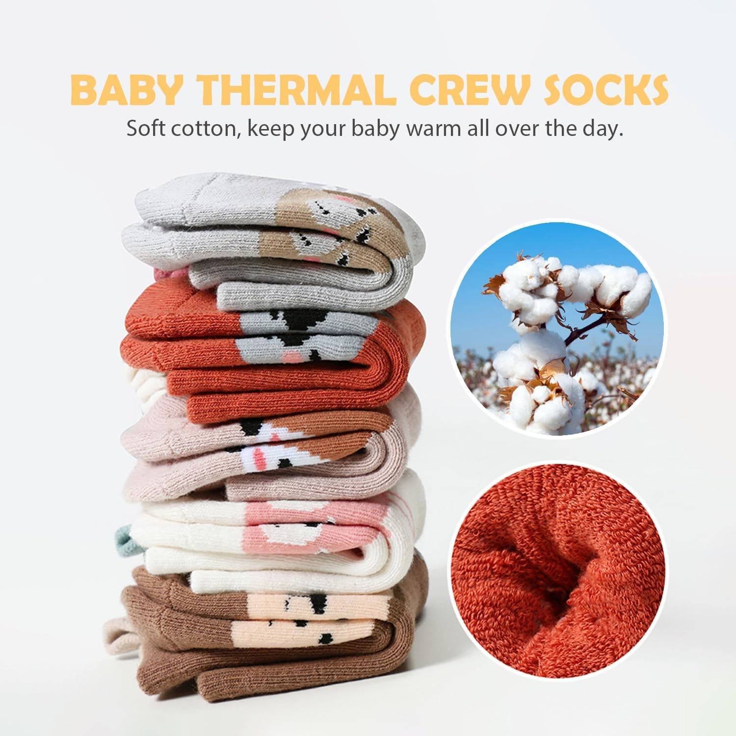 Unisex Baby Warm Thick Socks, Baby Toddlers Non-Slip Ankle Crew Socks Animal Breathable Children Floor Crawling Socks Soft Cotton Thermal Crew Socks for Infant Kids Baby Girls Boys 0-5 T 4-Packs
