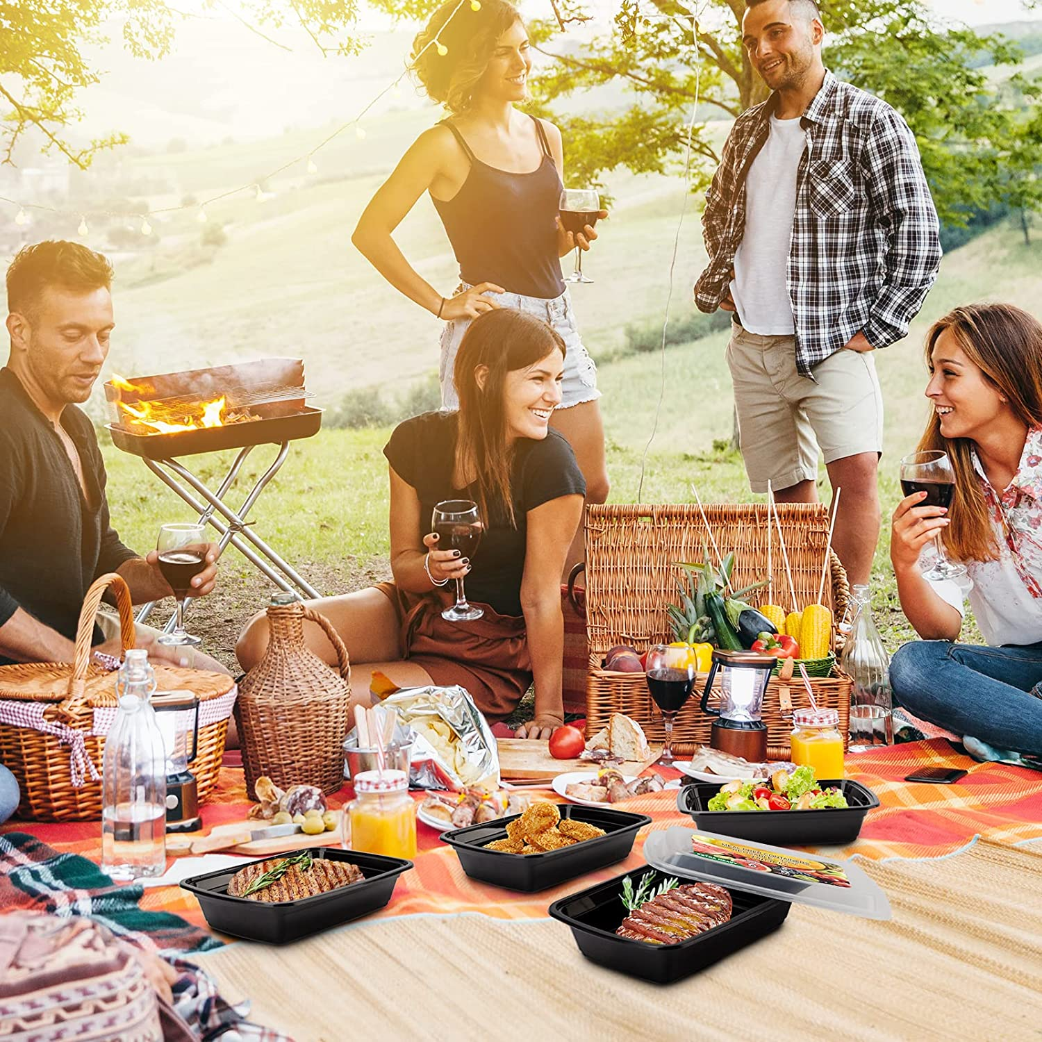 50 Pack- Meal Prep Containers 32Oz, Plastic Food with Lids, Leakproof to Go Lids Reusable Containers, Bpa-Free, Microwave/Dishwasher/Freezer Safe Black-50Pack image number 2