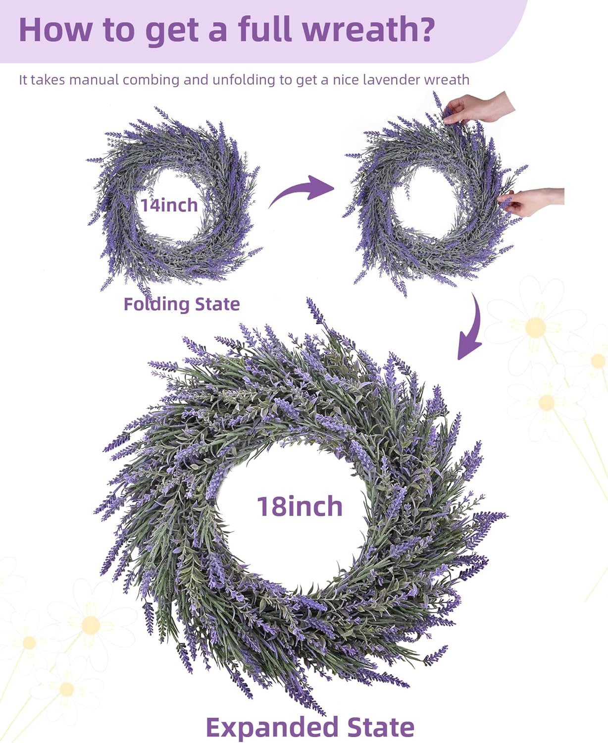 DDHS Lavender Wreath for Front Door, 18" Artificial Farmhouse Wreaths for Wall Window Party Wedding Decor Indoor Outdoor image number 1