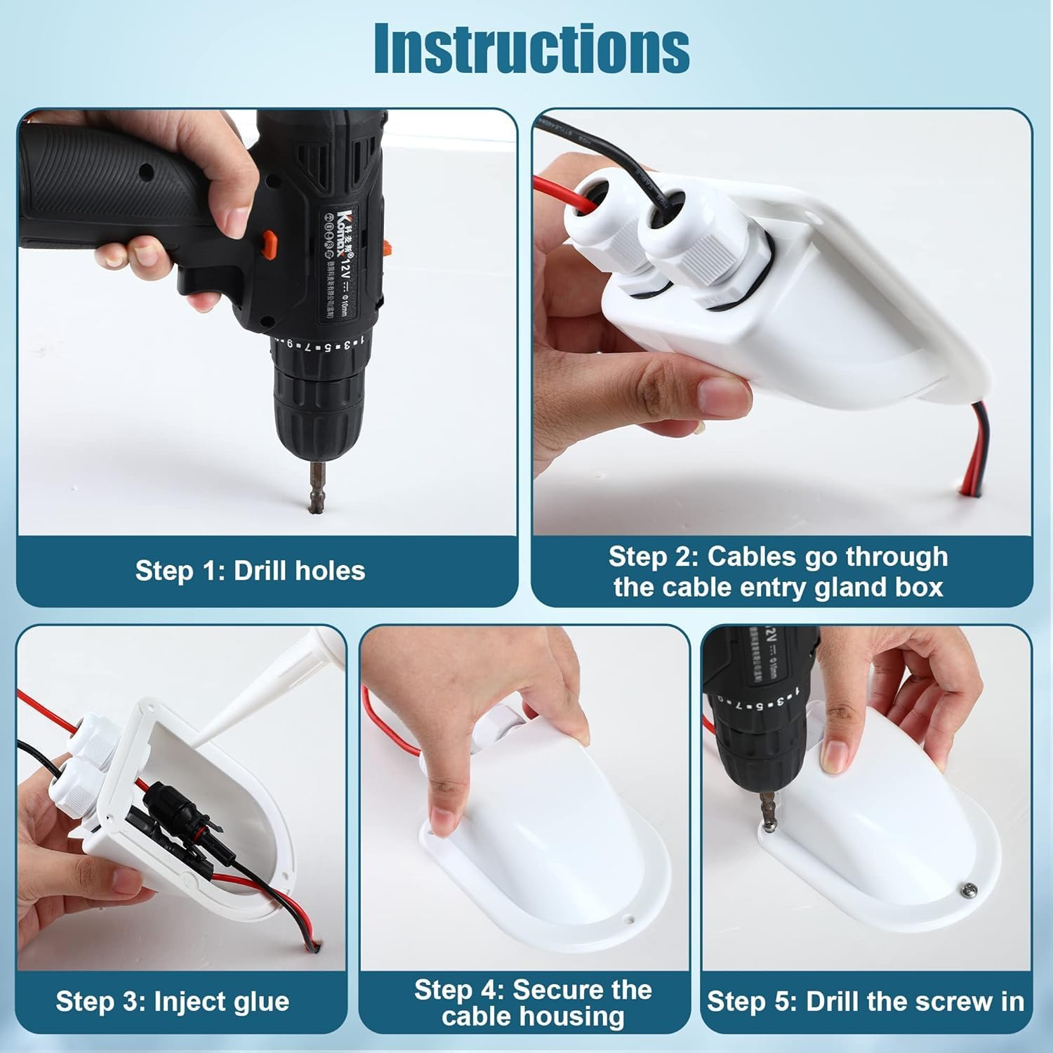 1Pcs Waterproof Solar Cable Entry Gland By, Weather Resistant Dual Cable Entry Housing for Solar Panels of RV Caravan and Marine, White image number 2