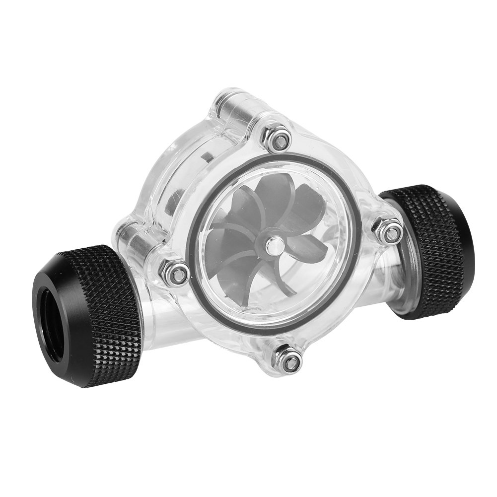 Water Flow Indicator, Water Cooling Flow Meter Indicator 8 Impellers Fan PC Computer Water Cooling System Revolving Speed Flow Meter for Cooler Chiller G1/4" Fittings(Black) image number 1