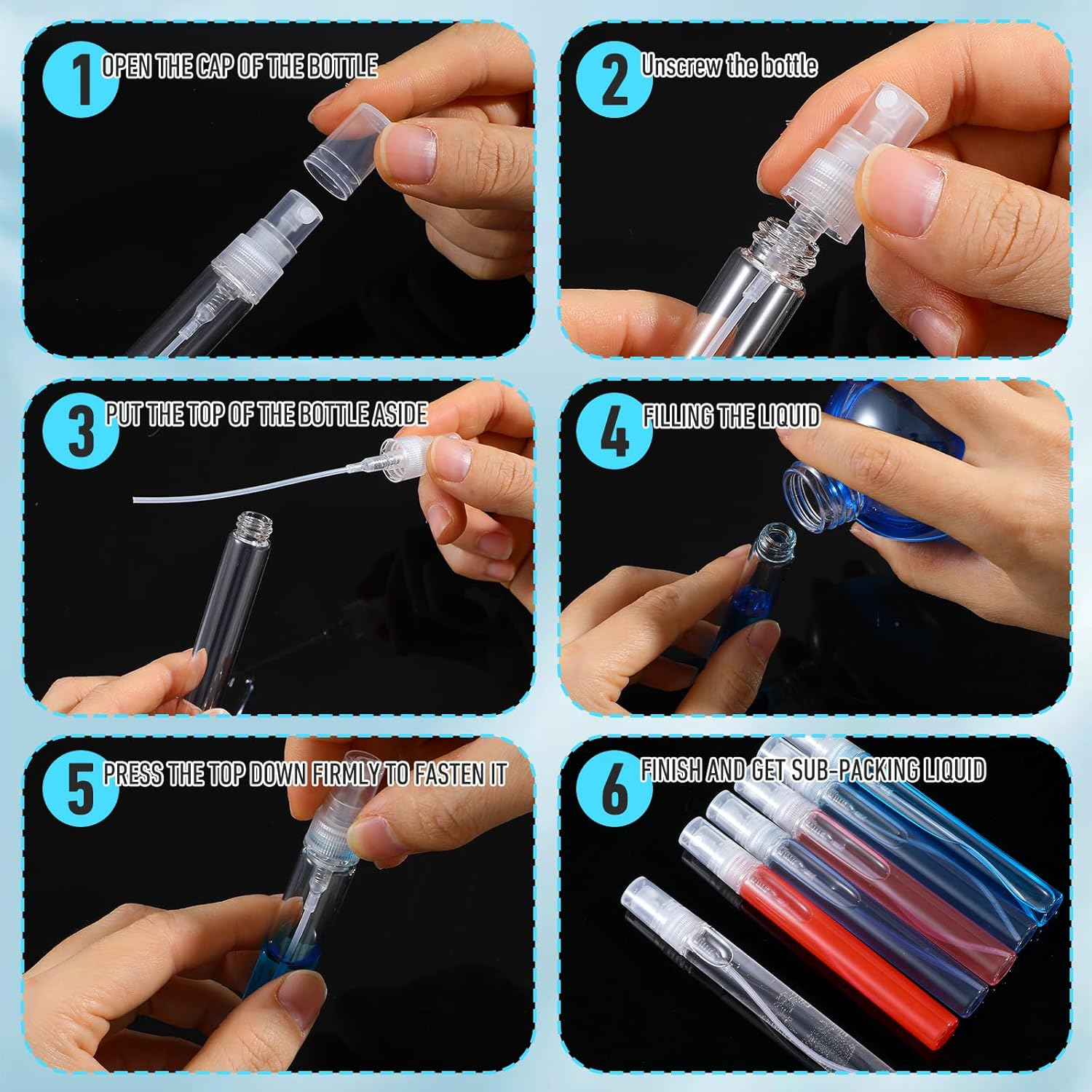 Ptwola Pack of 20 Mini Fine Mist Spray Bottles 10 Ml Perfume Atomiser Glass Clear Spray Bottle Empty Glass Portable Small Travel Container Bottles for Perfume, Personal Care Liquid, Cosmetics image number 5