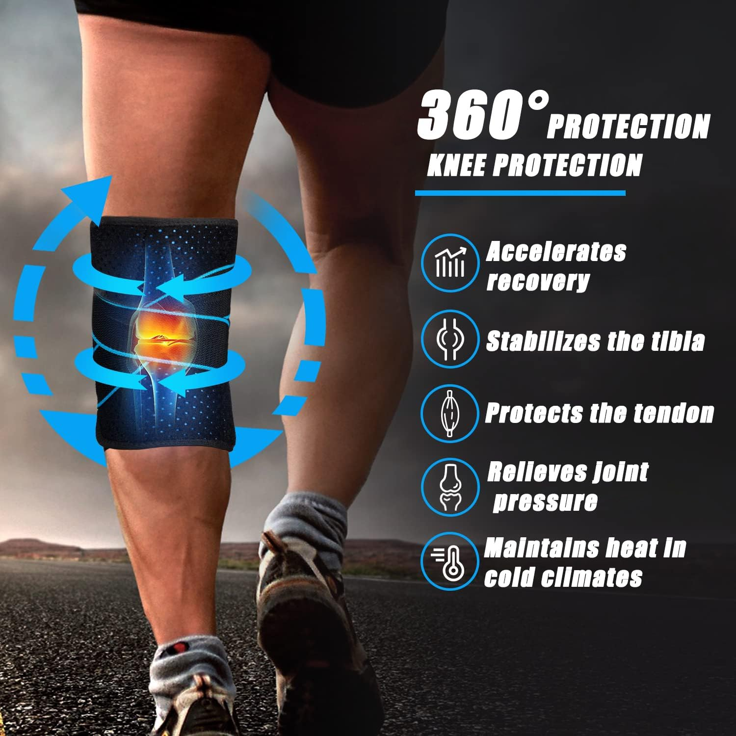 2-Pack Sports Knee Brace, Adjustable Knee Sleeves for Meniscus & Ligaments with Lateral Stabilizers & Gel Patella Pad, for Knee Support & Protection, Unisex,Men Blue-Black image number 1