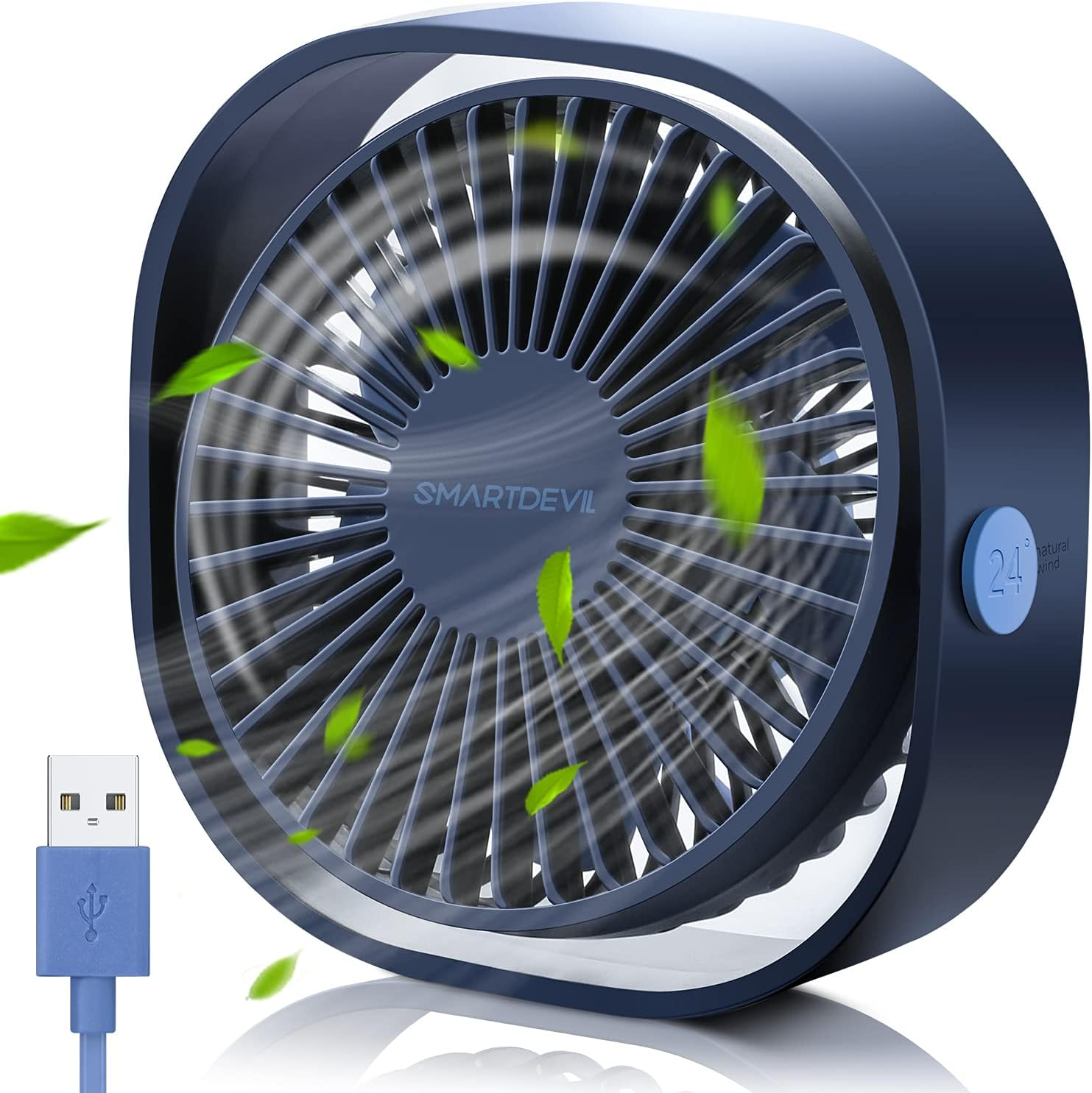 USB Desk Fan Small Personal Fan &ndash; Quiet 3-Speed Mini Table Fan for Home Office Travel, Portable Desktop Cooling Fan with Strong Airflow, USB Powered (Navy Blue)