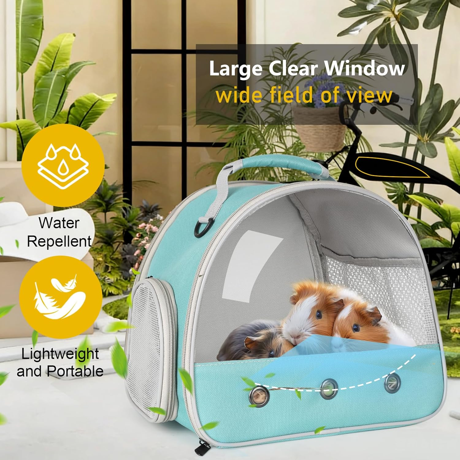 Bearded Dragon Travel Carrier for Lizards, Hedgehog, Rat, Parrot, Bird & Guinea Pig - Portable for 2 (Green) image number 4