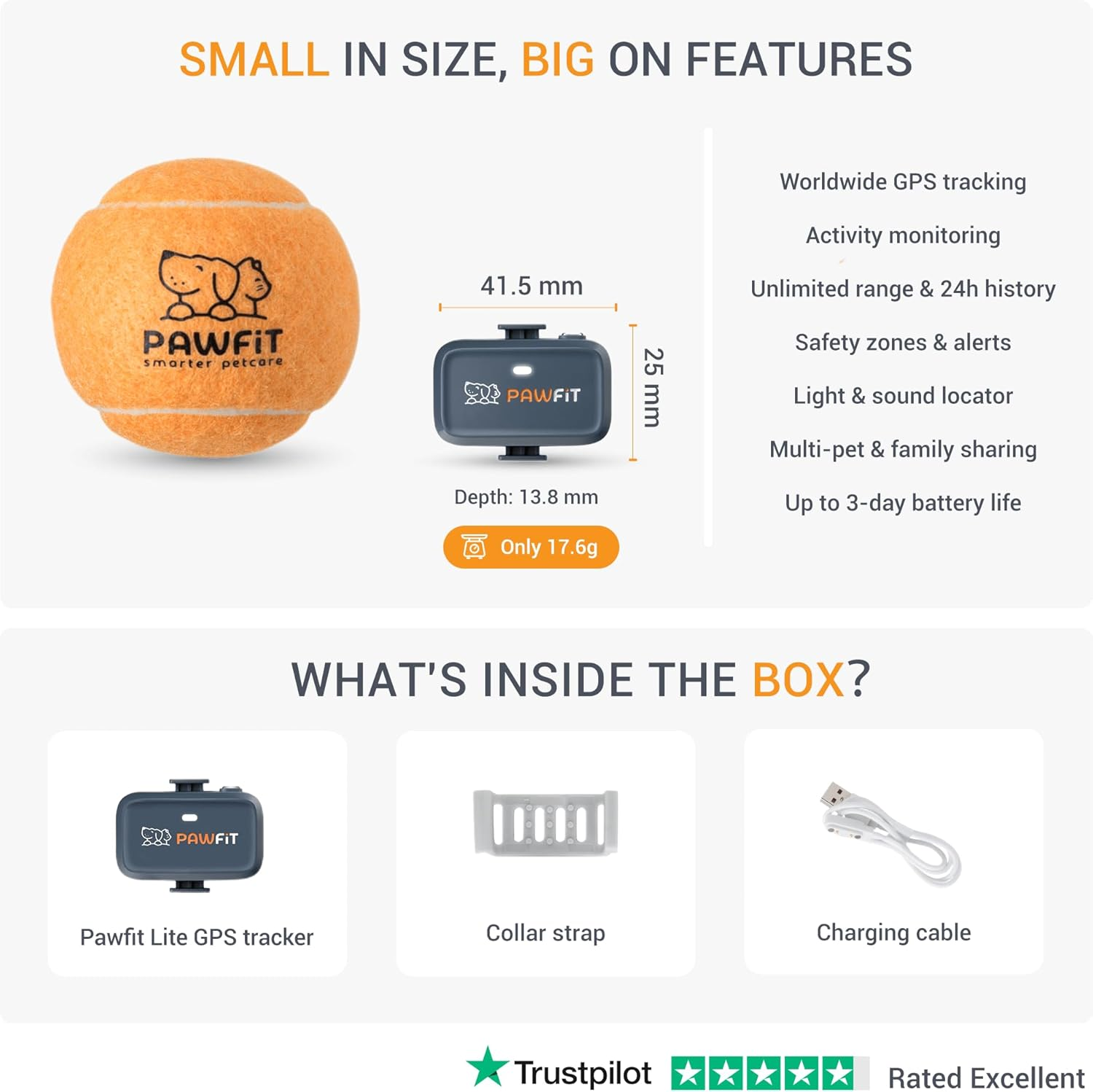 Pawfit Lite for Small Dogs 4G GPS Tracker | Real Time Tracking | Activity Monitoring |Location History | Unlimited Range | Charcoal Grey image number 4