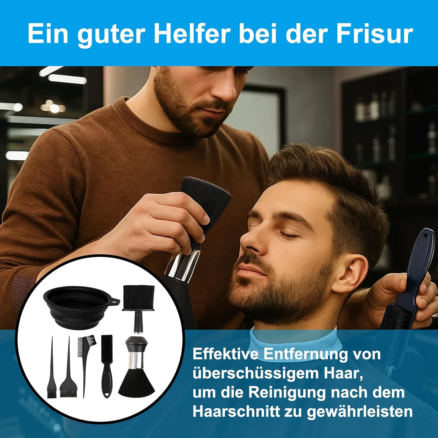 Neck Brush Hairdresser, Barber Set 7 Pieces, Hairdressing Accessories for Salon, Colour Brush Hair, High-Quality Hairdressing Set Brushes, for Hair Cleaning, Dust Removal, Hair Colouring Tools image number 6