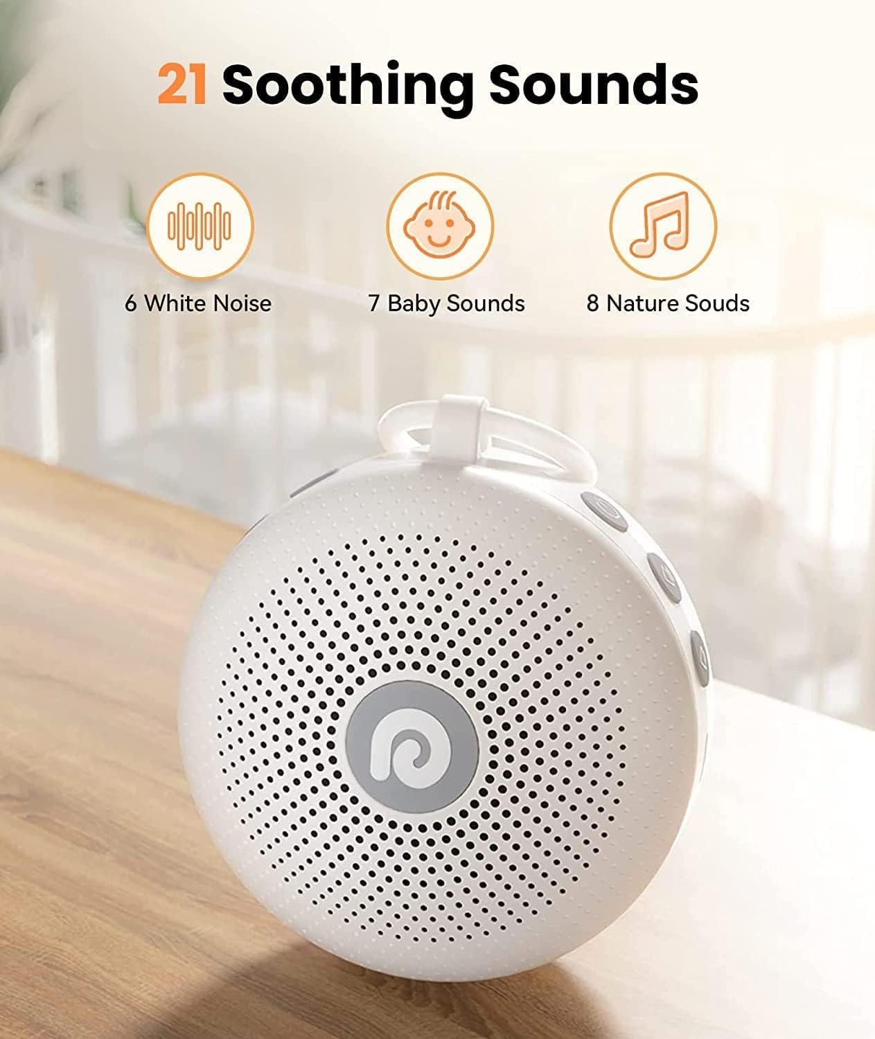 Dreamegg White Noise Machine &ndash; Sound Machine for Baby Kid Adults, Features Powerful Battery, 21 Nature Sounds, Lullabies, White Noise, Rechargeable Sound Machine for Home Travel Nursery Gift image number 3