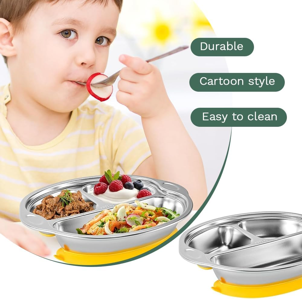 Stainless Steel Baby Suction Cup, Divided Dining Tray, Children'S Tableware Toddler Dining Tray, Baby Food Suction Cup Non-Slip Bowl, Suitable for Babies, Toddlers and Children image number 2