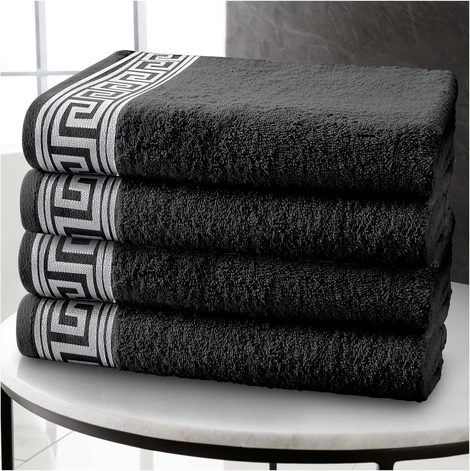 GC GAVENO CAVAILIA Extra Large Bath Sheet 500 GSM - 2 Pack Ringspun Cotton Towel for Bathroom - Highly Absorbent Towel Set - Washable Greek Towels - Black - 80X170