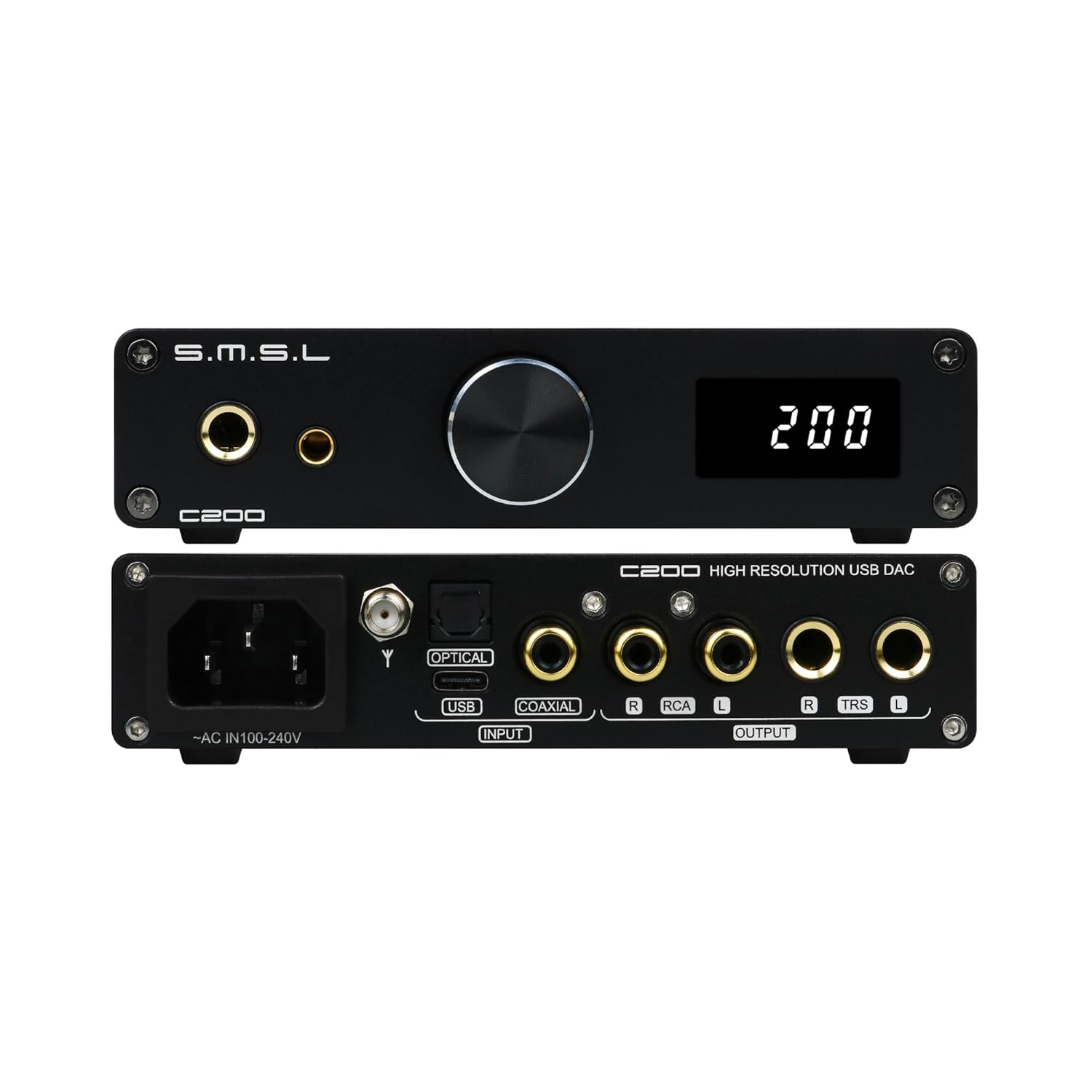 SMSL C200 ES9038Q2M Hifi DAC, Pcm32Bit/768Khz DSD512 DAC, Usb/Optical/Coaxial/Bluetooth 5.1 to 4.4Mm/6.35Mm/Rca/Trs Hi-Res Audio DAC, Digital-Analog Converter, Support PS5, Home Audio DAC with Remote image number 1