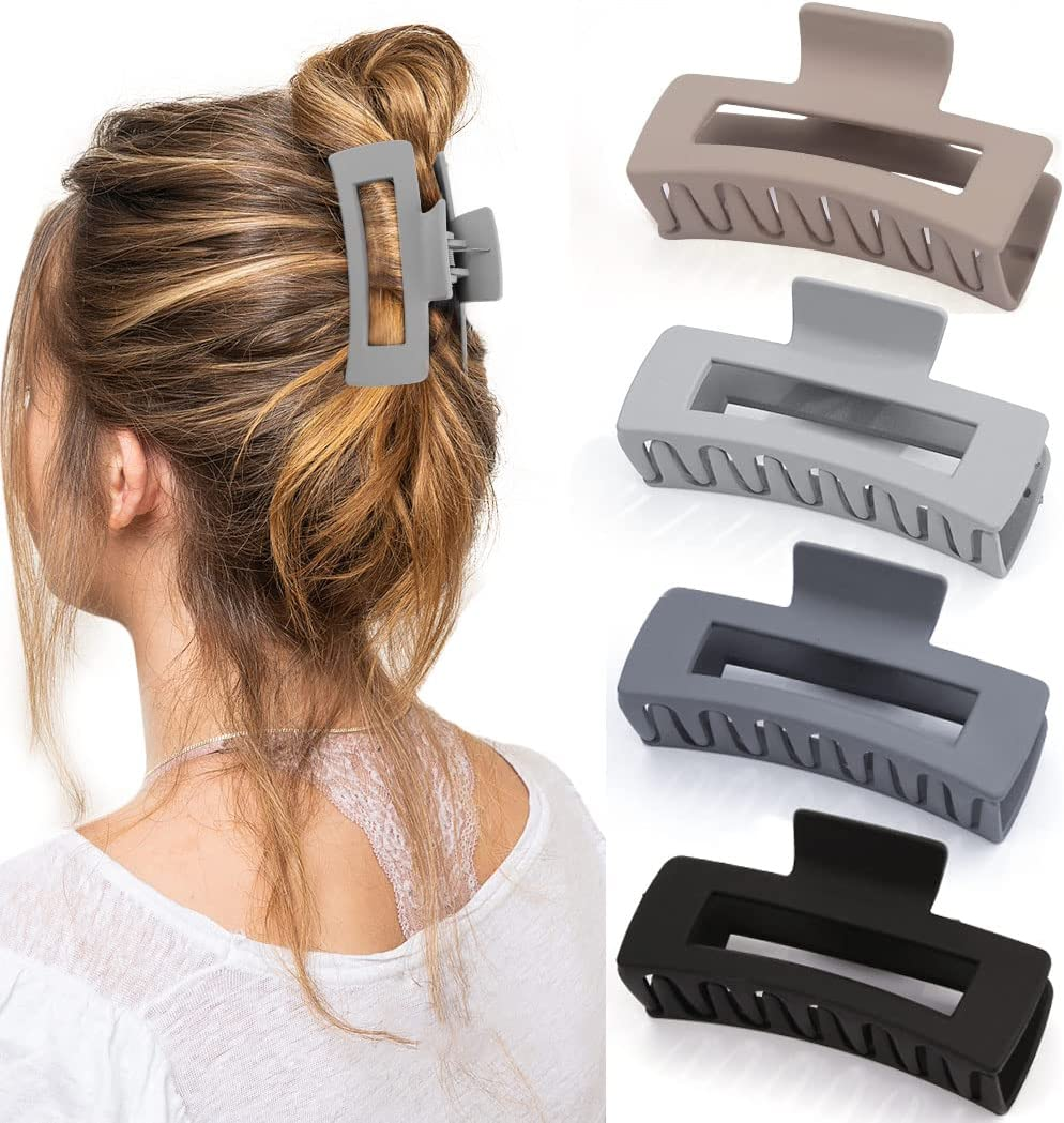 Canitor Matte Rectangular Banana Hair Clips for Thick Hair - 4 PCS Non-Slip Design Jaw Clips and Barrettes for Women