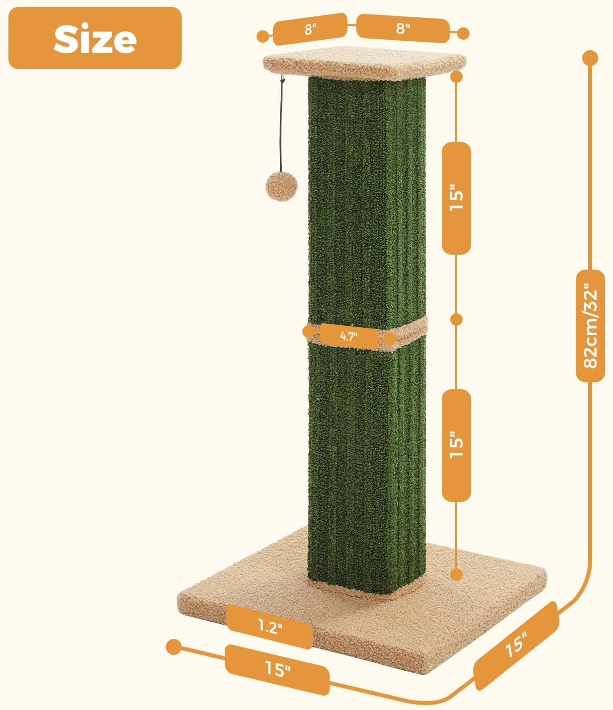 PAWZ Road 82Cm Cat Tree Ultimate Cat Scratching Post with Carpet Covered Scratcher and Pompom Ball Green