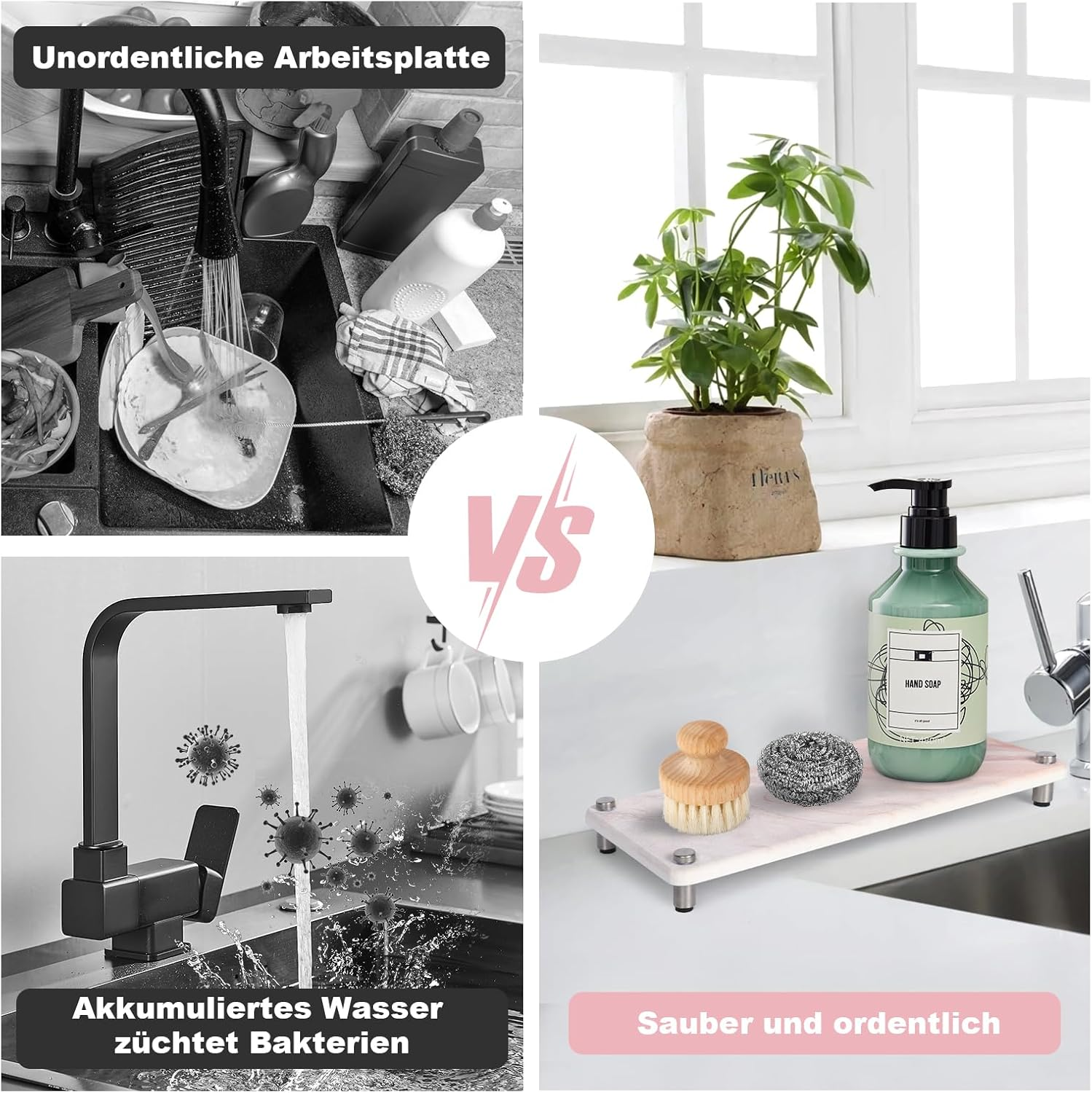 Generisch Sink Organiser, Grey Marble Sink Utensils, Storage, Applicable to Sponge Brush, Soap, Shampoo, Lotions, Quick-Drying, Kitchen, Bathroom Organiser (Rose Marble) image number 2