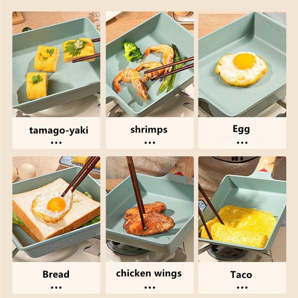 Japanese Omelette Pan, Nonstick Tamagoyaki Egg Pan-Rectangle Tamago Pan, Omelet Pan Small Frying Pan with Spatula & Whisk-Pfos & PFOA Free(Green) image number 2