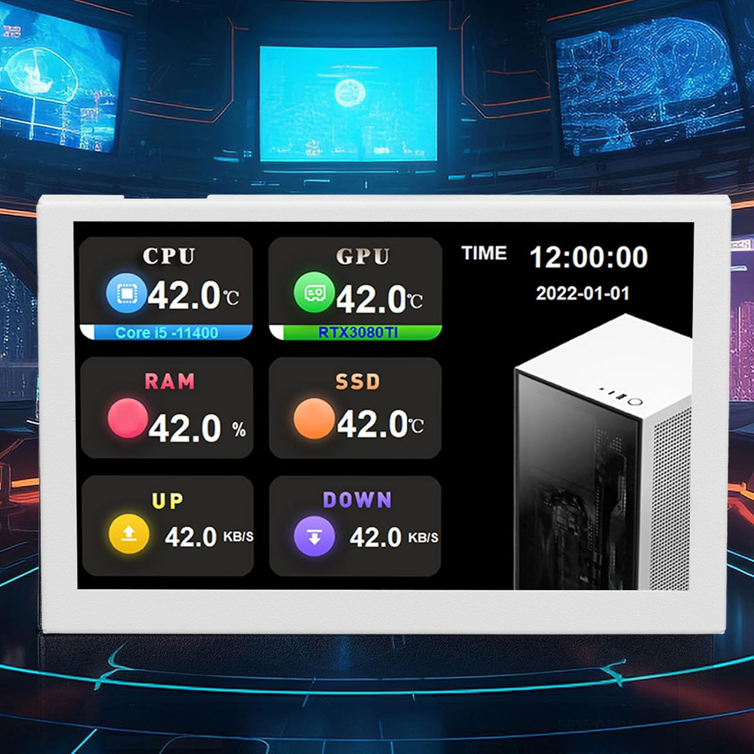 IPS USB Mini Screen, 12.7Cm Temperature Display Monitor, 800X480 Resolution, Aluminium Alloy, White, Type C Interface image number 3
