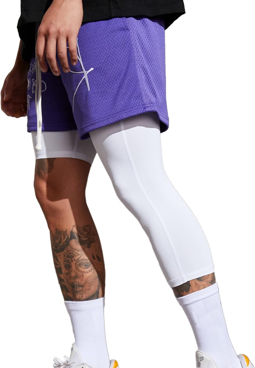 Men'S Compression Sport Pants Single Leg 3/4 Base Layer Basketball Leggings Athletic One Leg Capri Tights Running