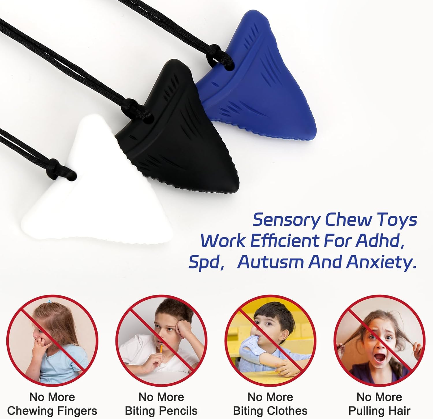 Chew Necklace for Sensory Kids & Adults - 3 Pack Silicone Chewy Necklaces for Autism, ADHD, Anxiety - Safe, Stylish, and Durable image number 5