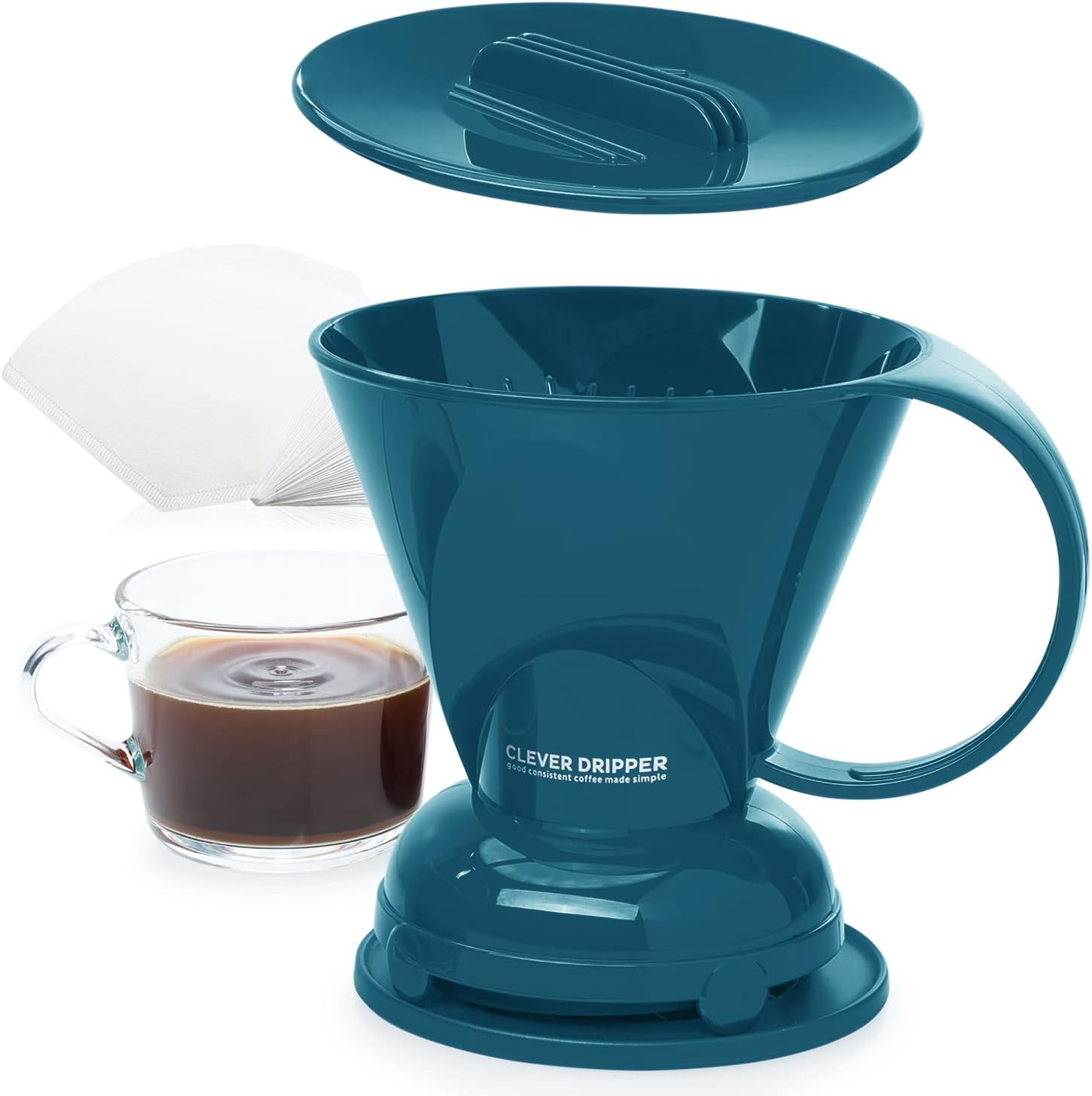 Clever Coffee Dripper and Filters, Large 18 Oz| Barista'S Choice| Safe BPA Free Plastic|Includes 100 Filters (Peacock Blue) - Cloud image number 4