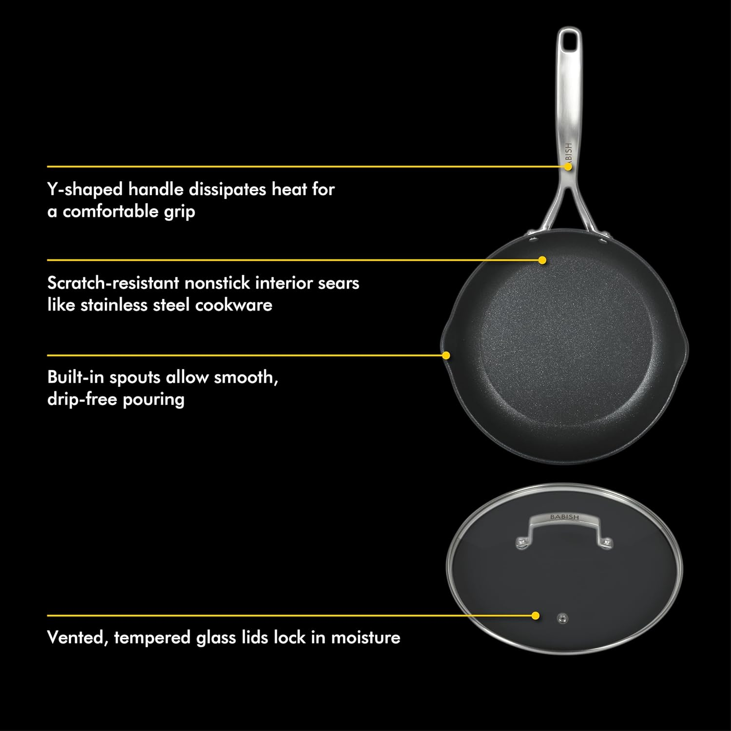 Babish 10 Piece Hard Anodized Laser Titanium Forever Non Stick Technology Durable Pots and Pans Cookware Set - Black image number 5