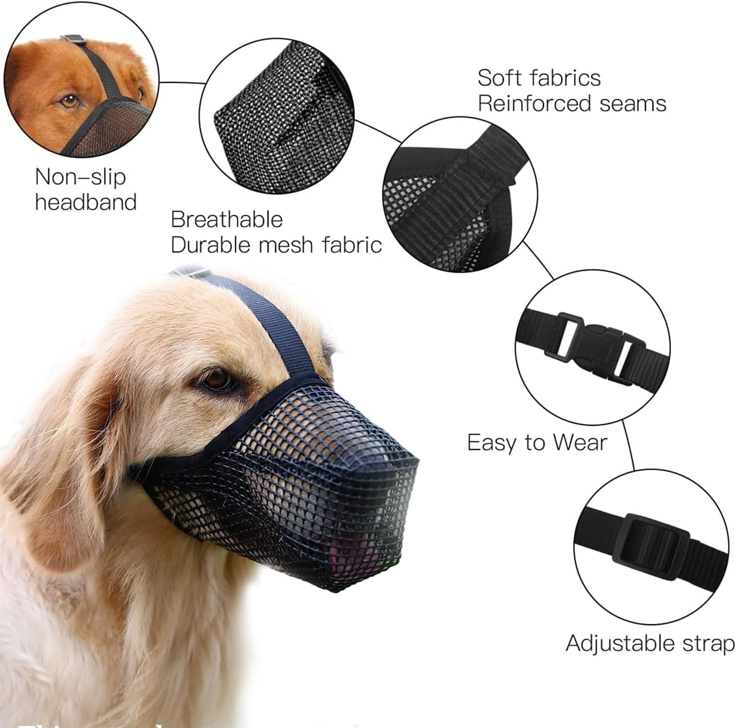 Muzzle for Dogs, Mesh Dog Muzzle for Dogs with Rounded Mesh, Dog Muzzle to Prevent Eating, Biting, Chewing, Muzzle for Small, Medium and Large Dogs (L) image number 3