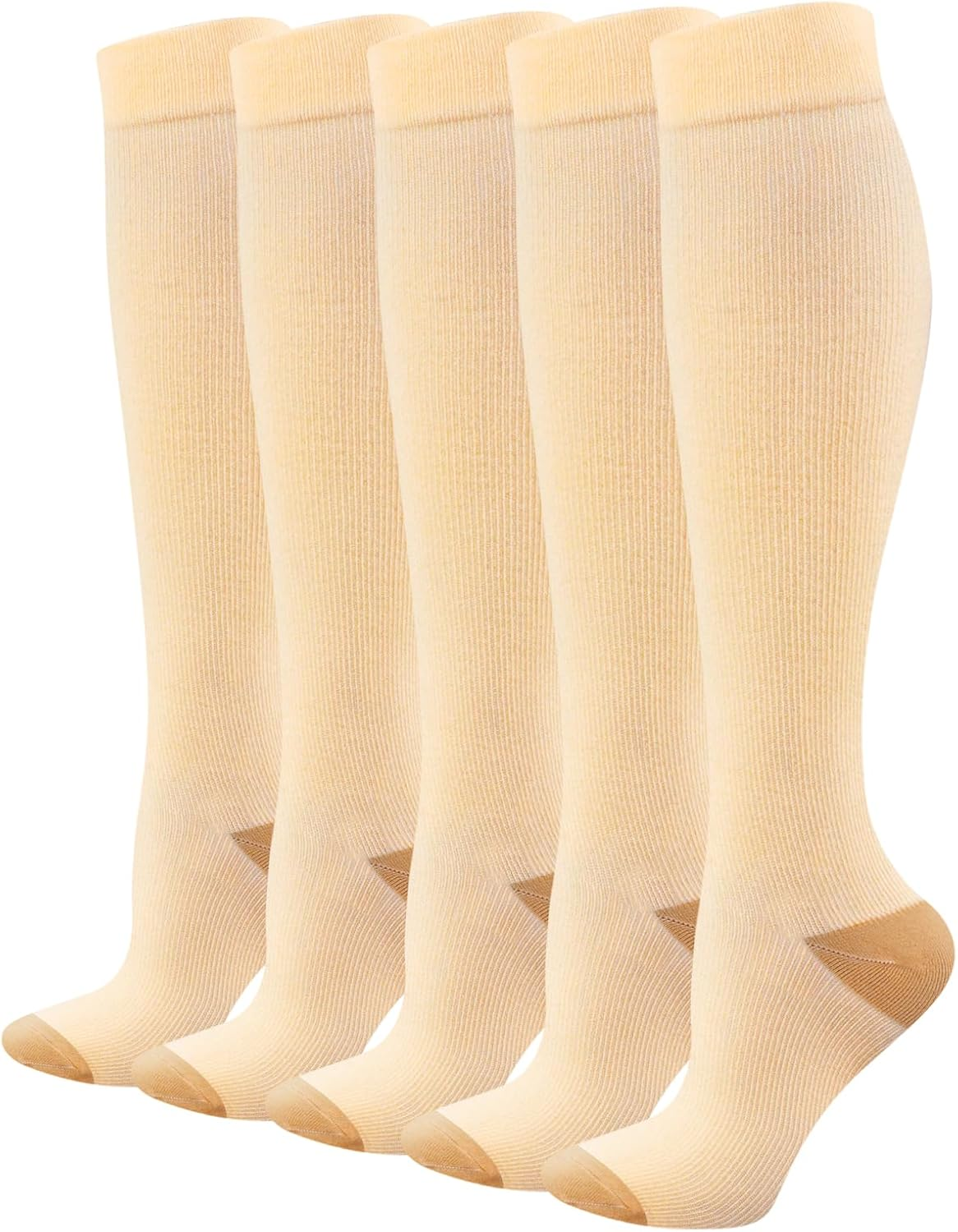 YUEDGE Women'S Compression Socks Knee High Baseball Running Cycling Athletic Sports Socks Travel Flight Socks for Women, 5 Pairs