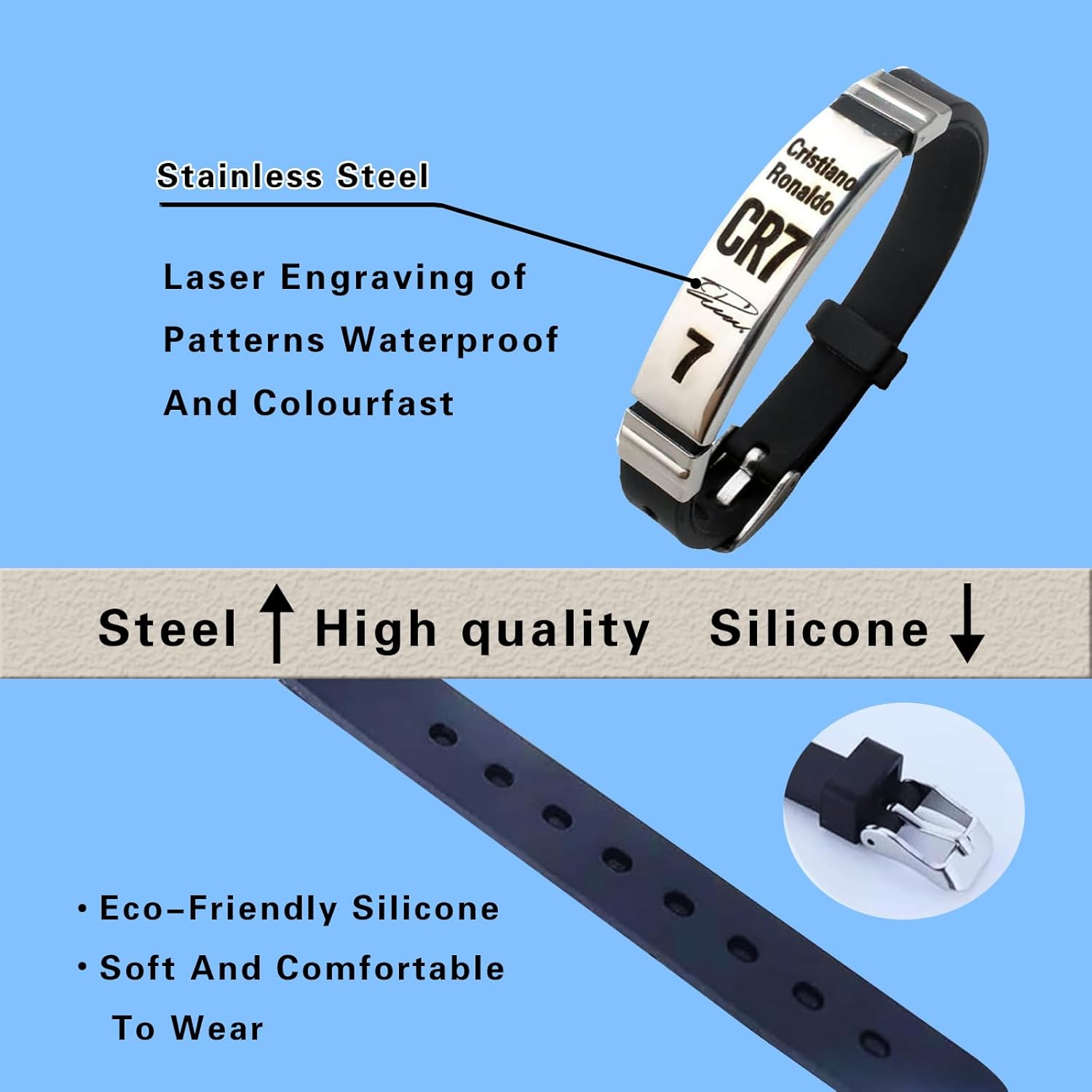 TOOGABBIE Football Star Bracelet Pendant Necklace Set, Adjustable Stainless Steel Necklace Silicone Football Bracelet for Men, Champions League Jewelry Football Fans image number 1