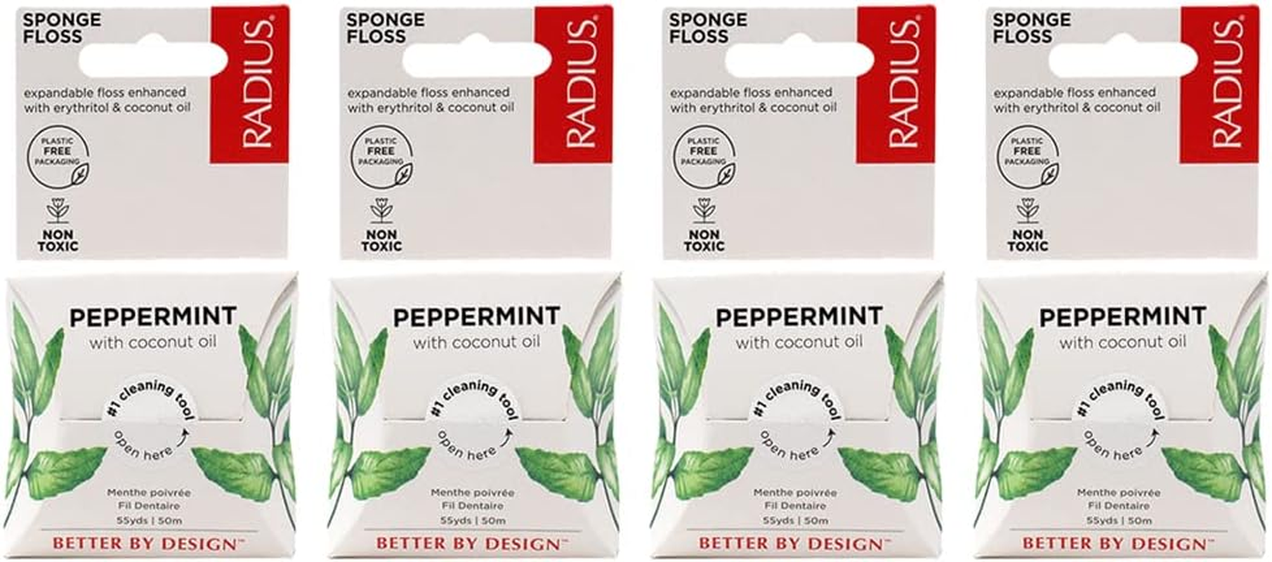 RADIUS Peppermint Dental Floss 55 Yards Vegan & Non-Toxic Oral Care Boost & Designed to Help Fight Plaque Clear - Pack of 4 image number 1