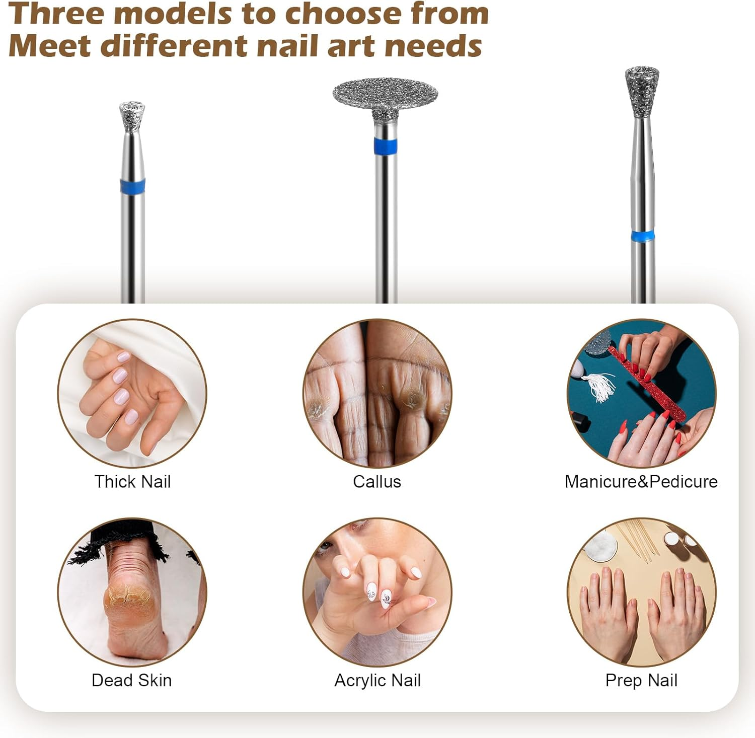 3-Piece Nail Cutter Bits Set, Conical Micro Cuticle Drill Bit, Multifunctional Cutter Bits, Cuticle Cleaning Nail Drill, Nail Cutter Attachments for Manicure, Pedicure, Cuticle, Polishing, Acrylic Gel