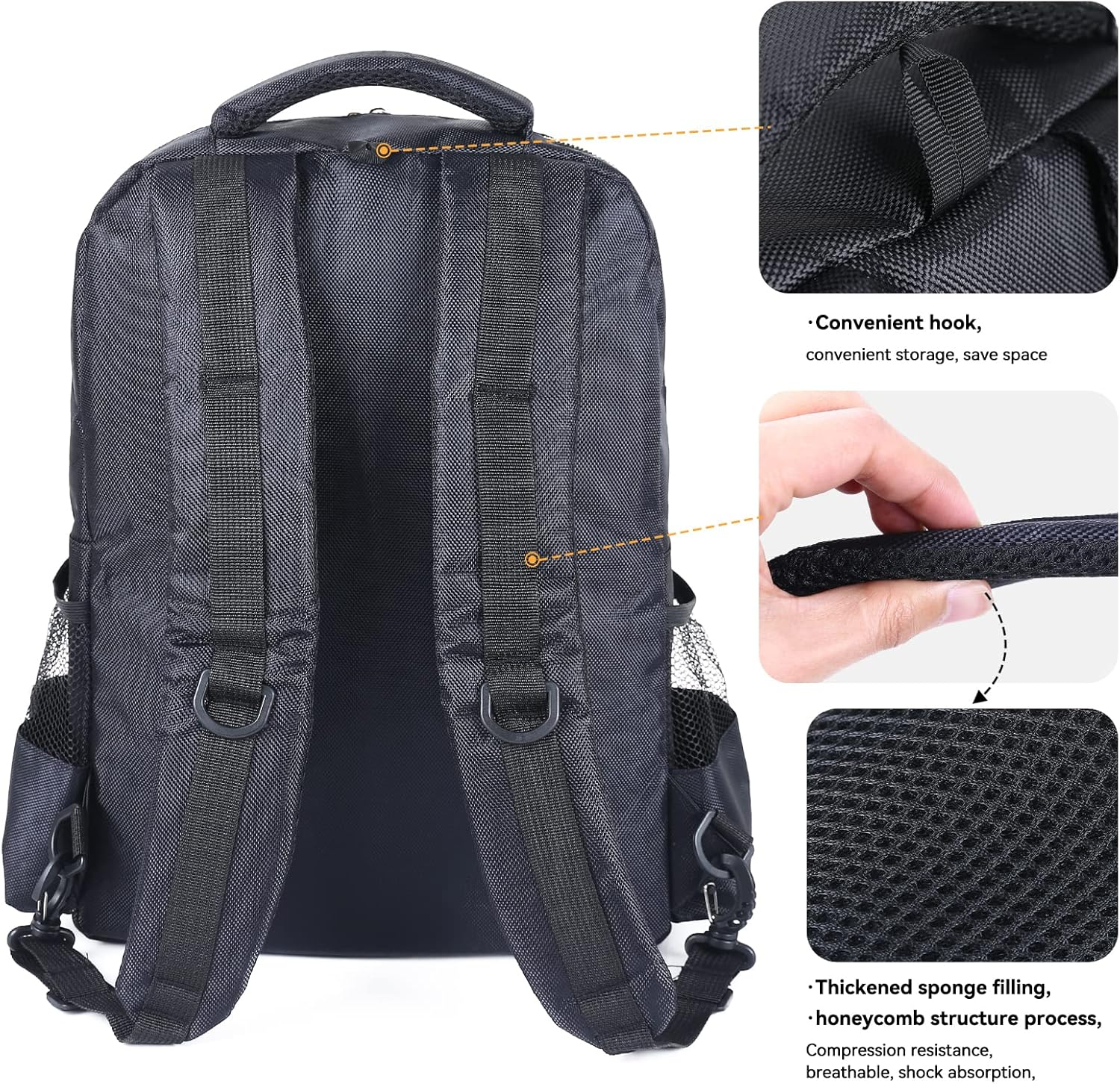 AIHOPESTO Barber Travel Backpack (Black, 17.7 X 12.6 X 7.5 Inches), Air Cushion Design, Waterproof, High Capacity for Clippers and Supplies, Black, 17.7" X 12.6"X 7.5", Backpack,Travel image number 6