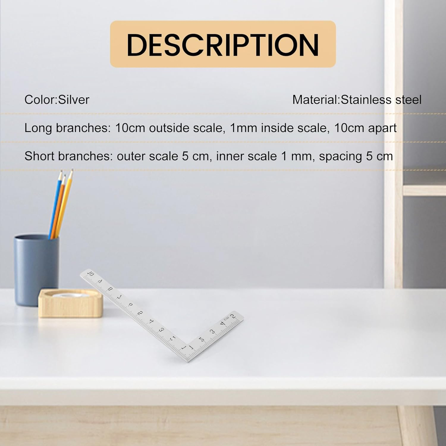 Veumoie Mini Square 10X5Cm 90 Degree Stainless Steel Angle Ruler Small Turning Ruler Woodworking