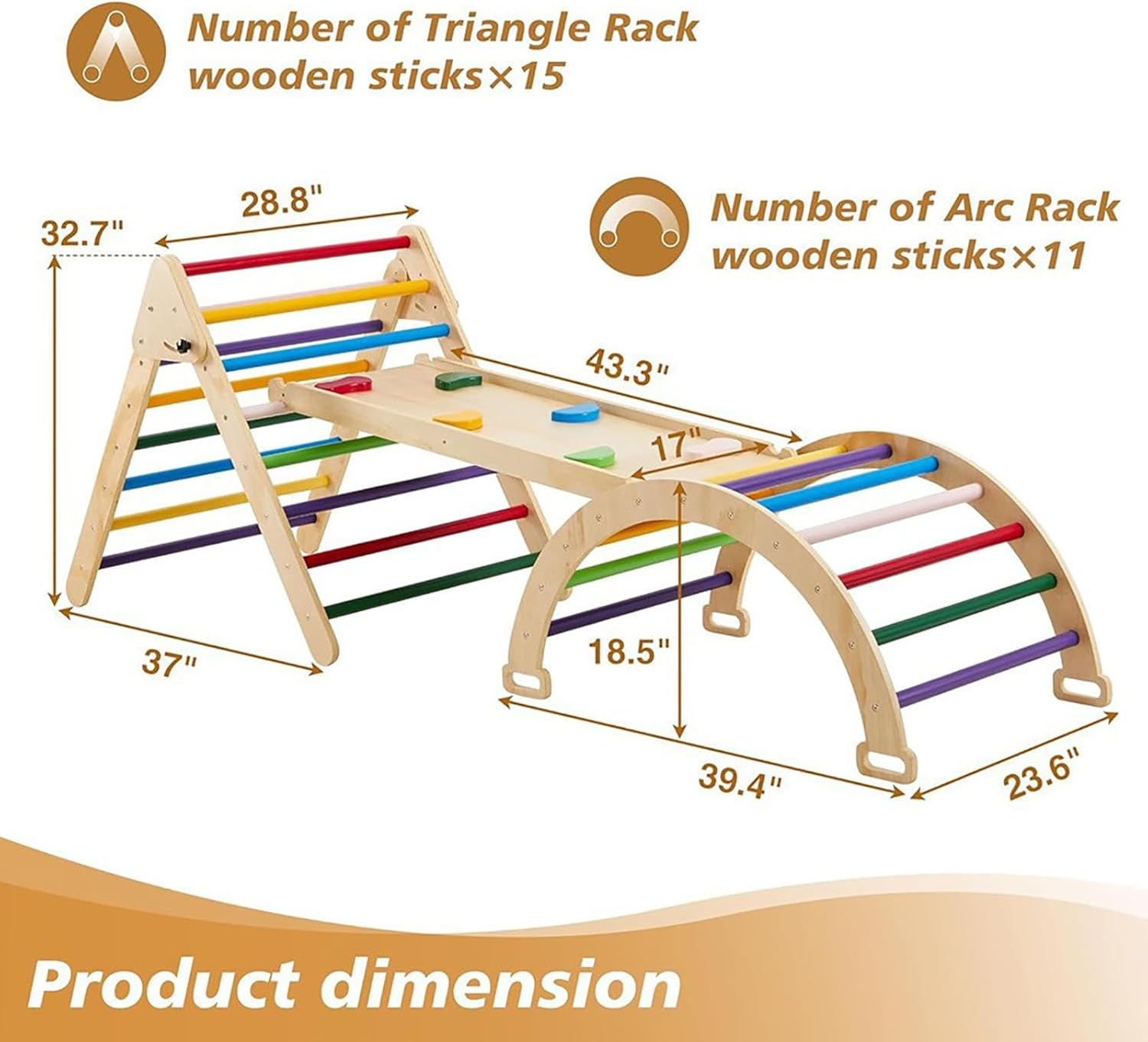 Jeonz Foldable Wooden Climbing Frame Toys for Toddler, Pikler Triangle Set image number 1